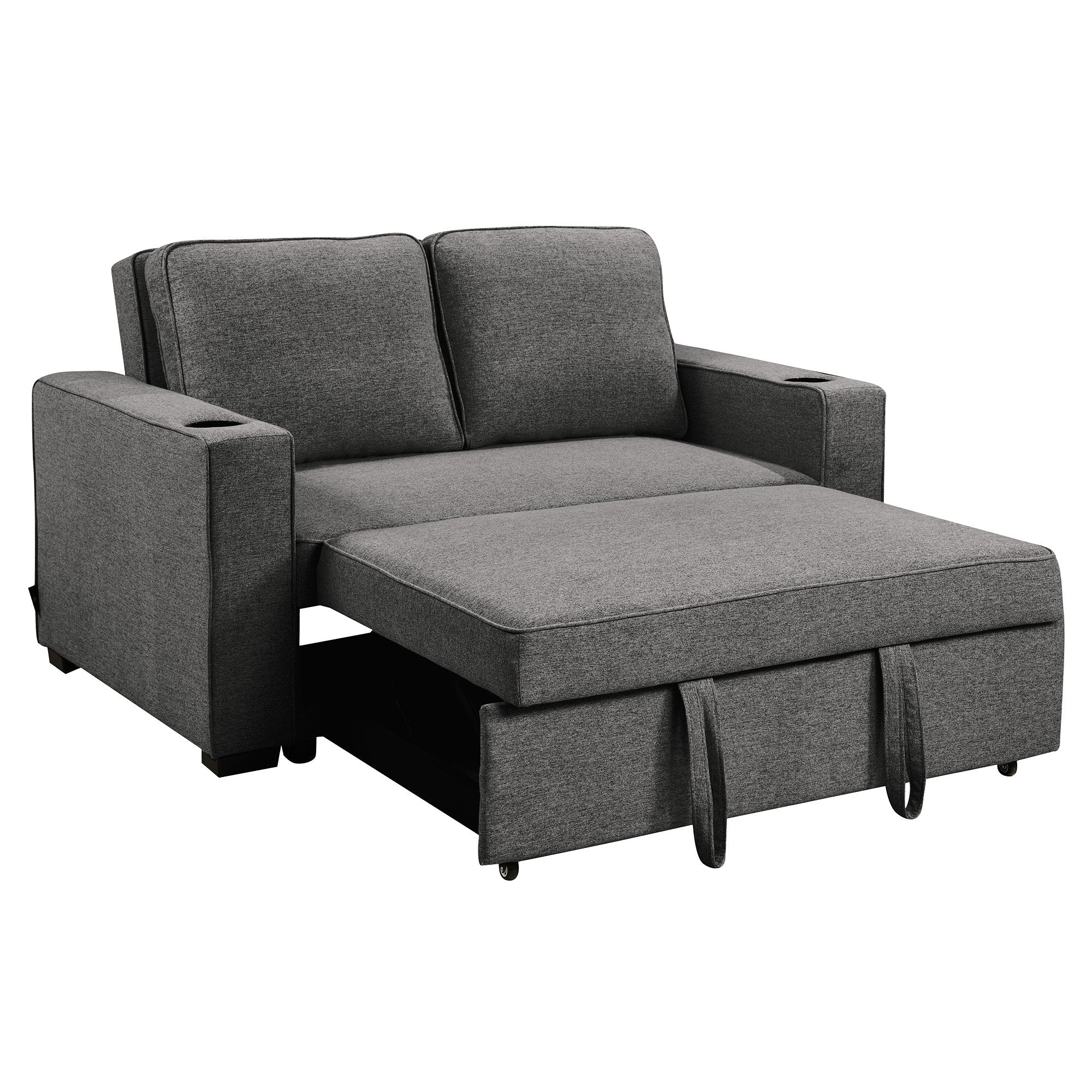 Sarantino Hoffman Linen Dark Grey Convertible Sofa Bed Couch Lounge With Cushions Cupholders Scandinavian-style Wooden Frame And Legs 3