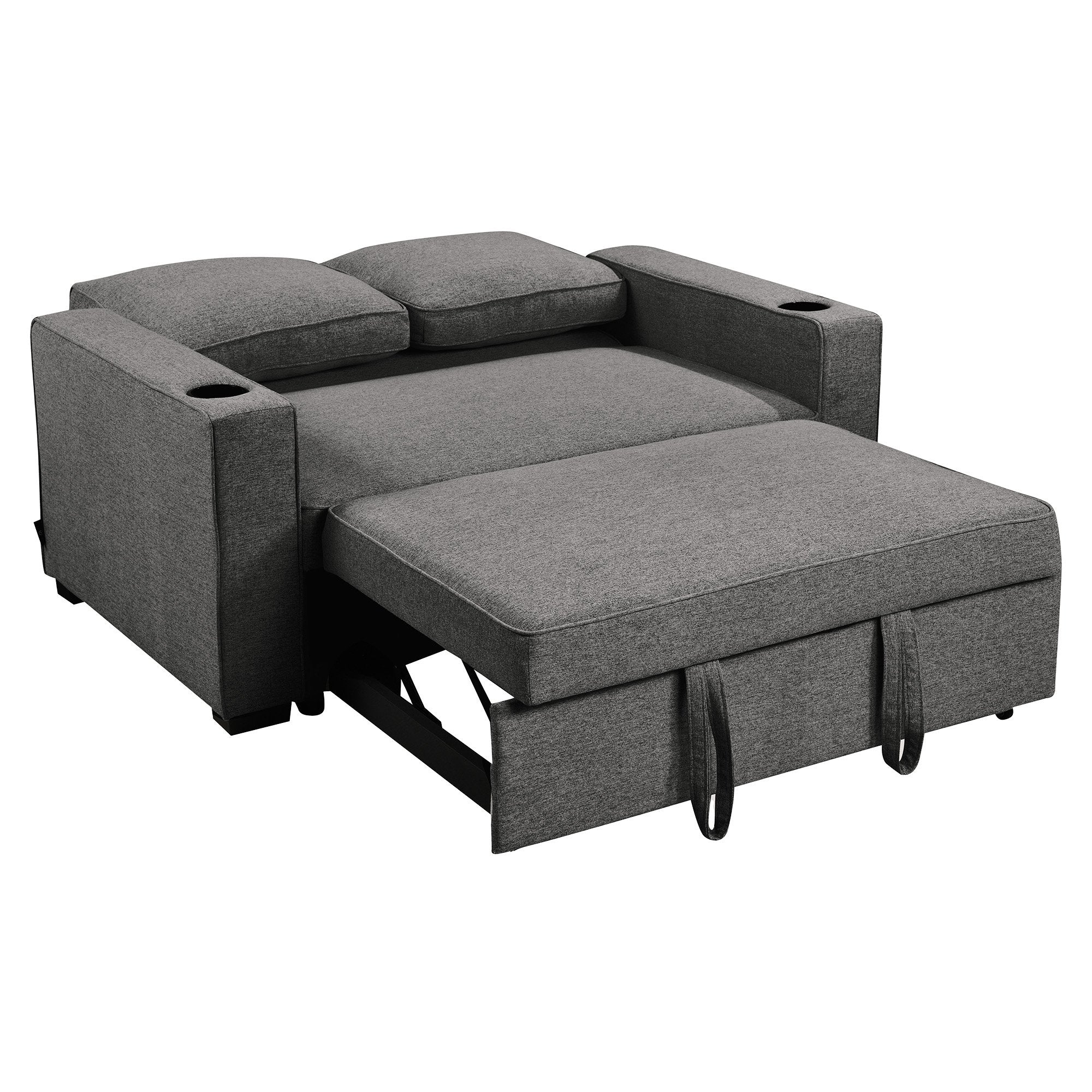 Sarantino Hoffman Linen Dark Grey Convertible Sofa Bed Couch Lounge With Cushions Cupholders Scandinavian-style Wooden Frame And Legs 6