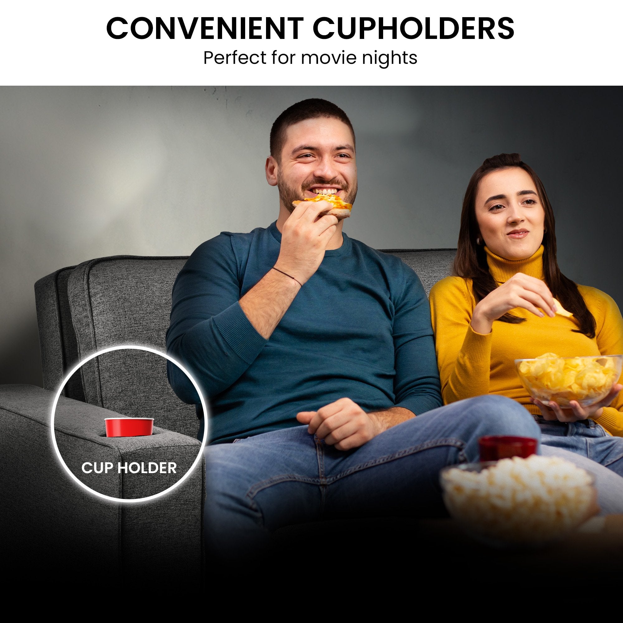 Sarantino Hoffman Linen Dark Grey Convertible Sofa Bed Couch Lounge With Cushions Cupholders Scandinavian-style Wooden Frame And Legs 10