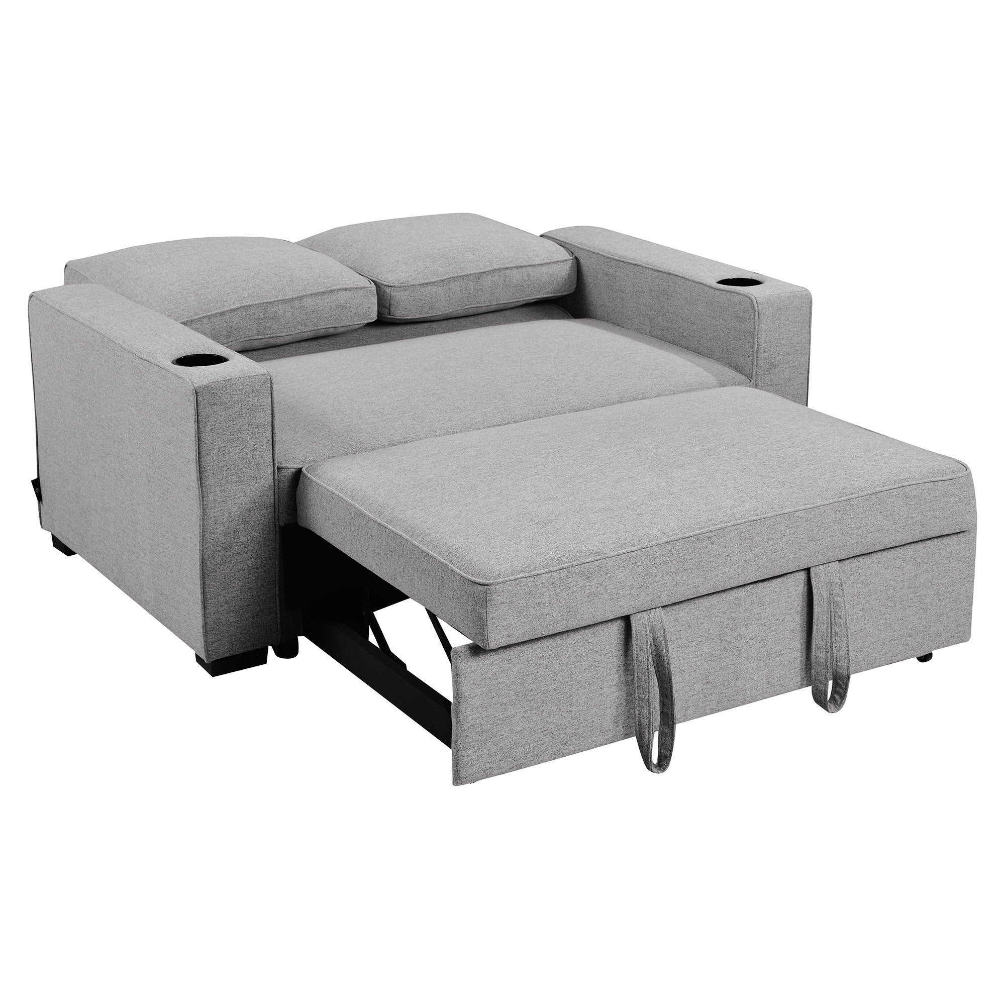 Sarantino Hoffman Linen Sofa Bed Chair With Cushions &cup Holders Light Grey 5