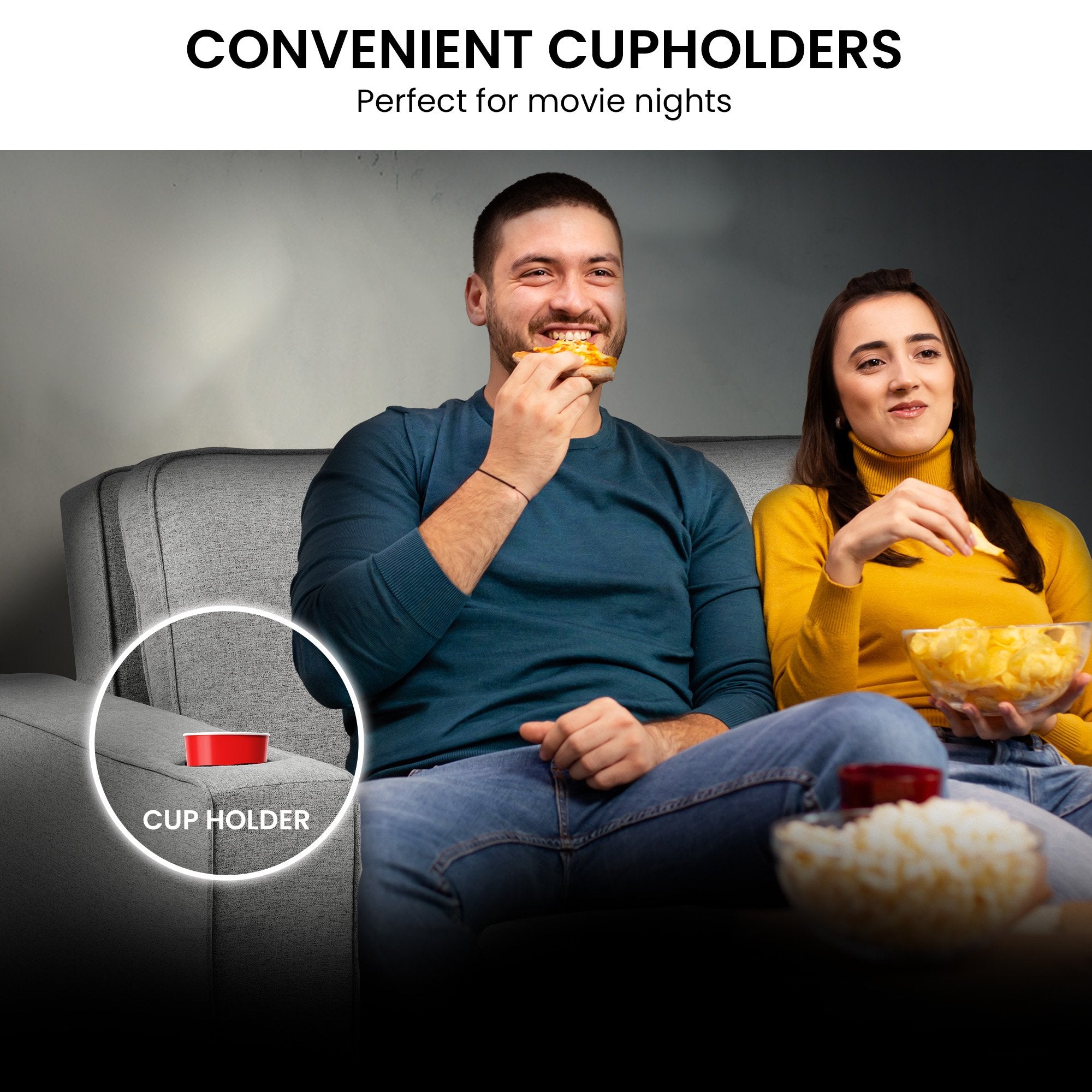 Sarantino Hoffman Linen Sofa Bed Chair With Cushions &cup Holders Light Grey 9