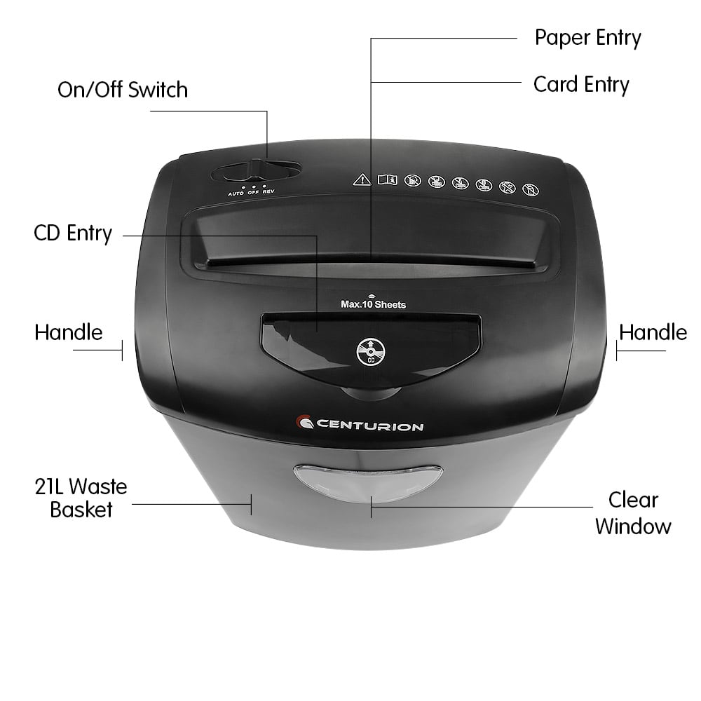 Centurion 21L Cross-Cut Office Shredder 10-Sheet Paper, CD & Credit Card Security 4