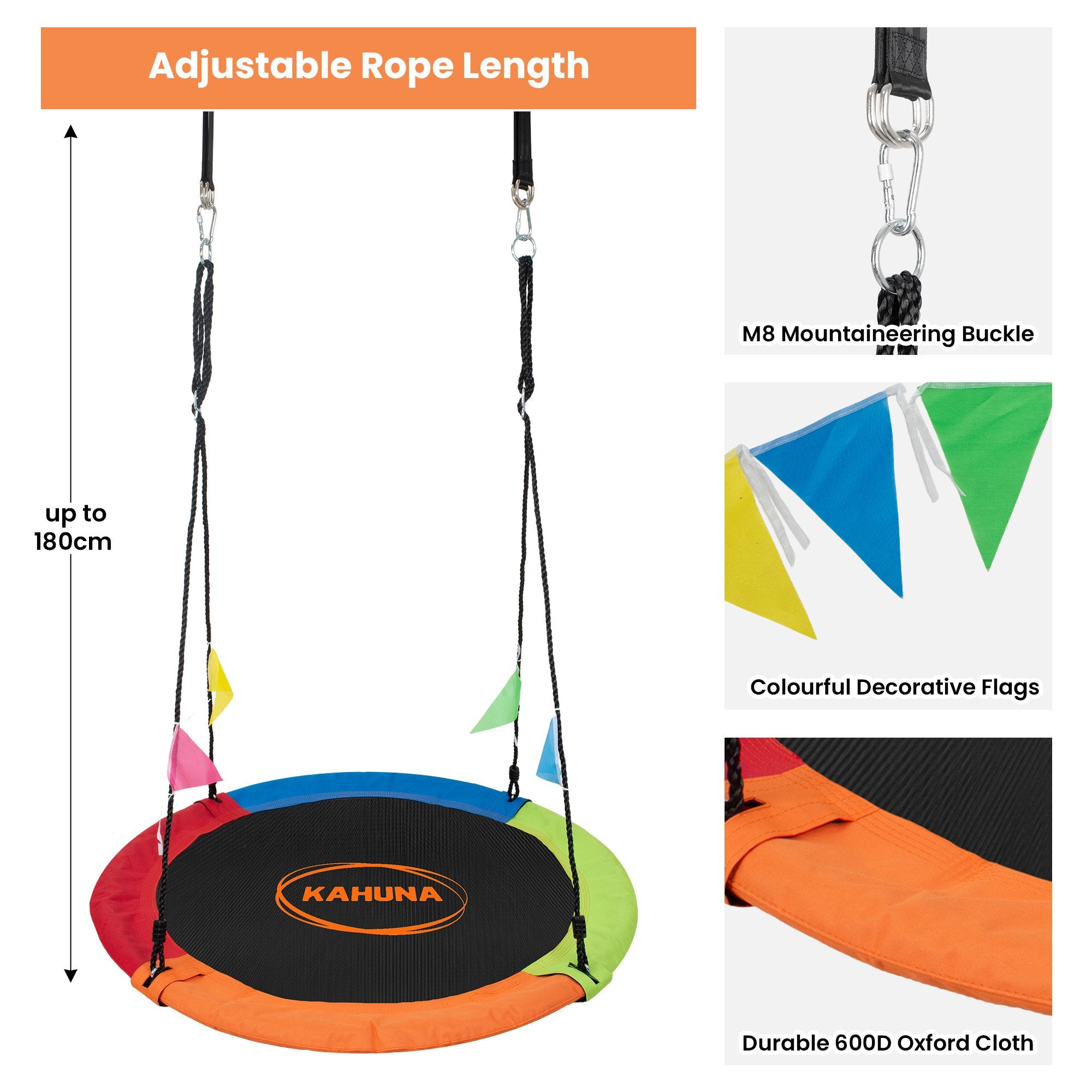 Kahuna Kids 1.2m Tree Saucer Swing Set Round 400kg With Straps Capacity Outdoor 5
