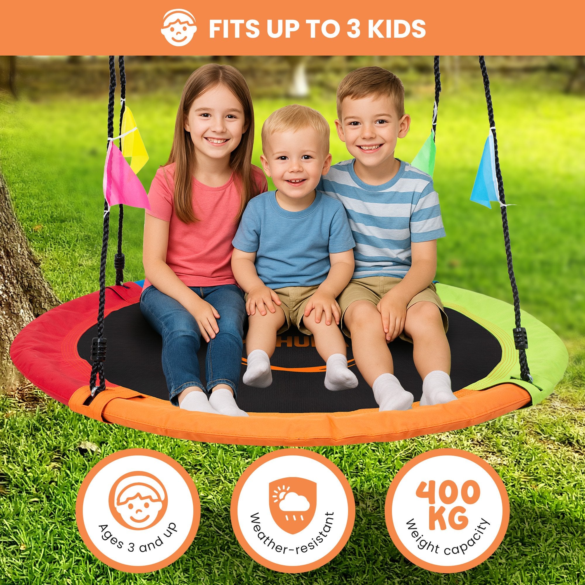 Kahuna Kids 1.2m Tree Saucer Swing Set Round 400kg With Straps Capacity Outdoor 6
