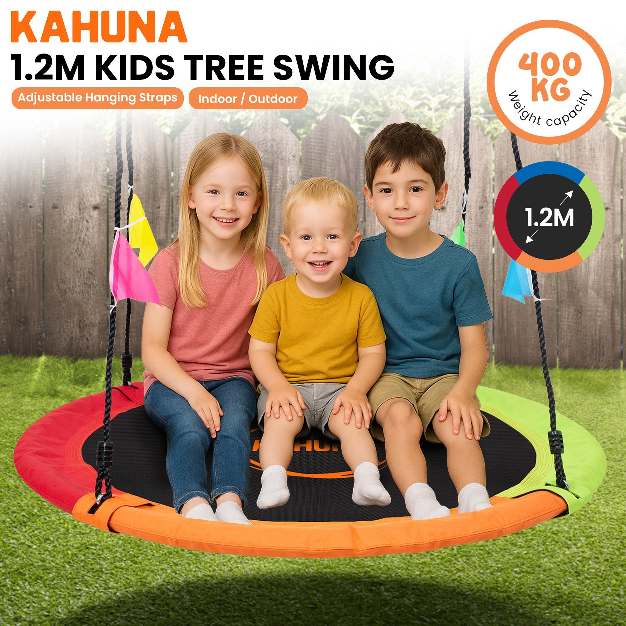 Kahuna Kids 1.2m Tree Saucer Swing Set Round 400kg With Straps Capacity Outdoor 8