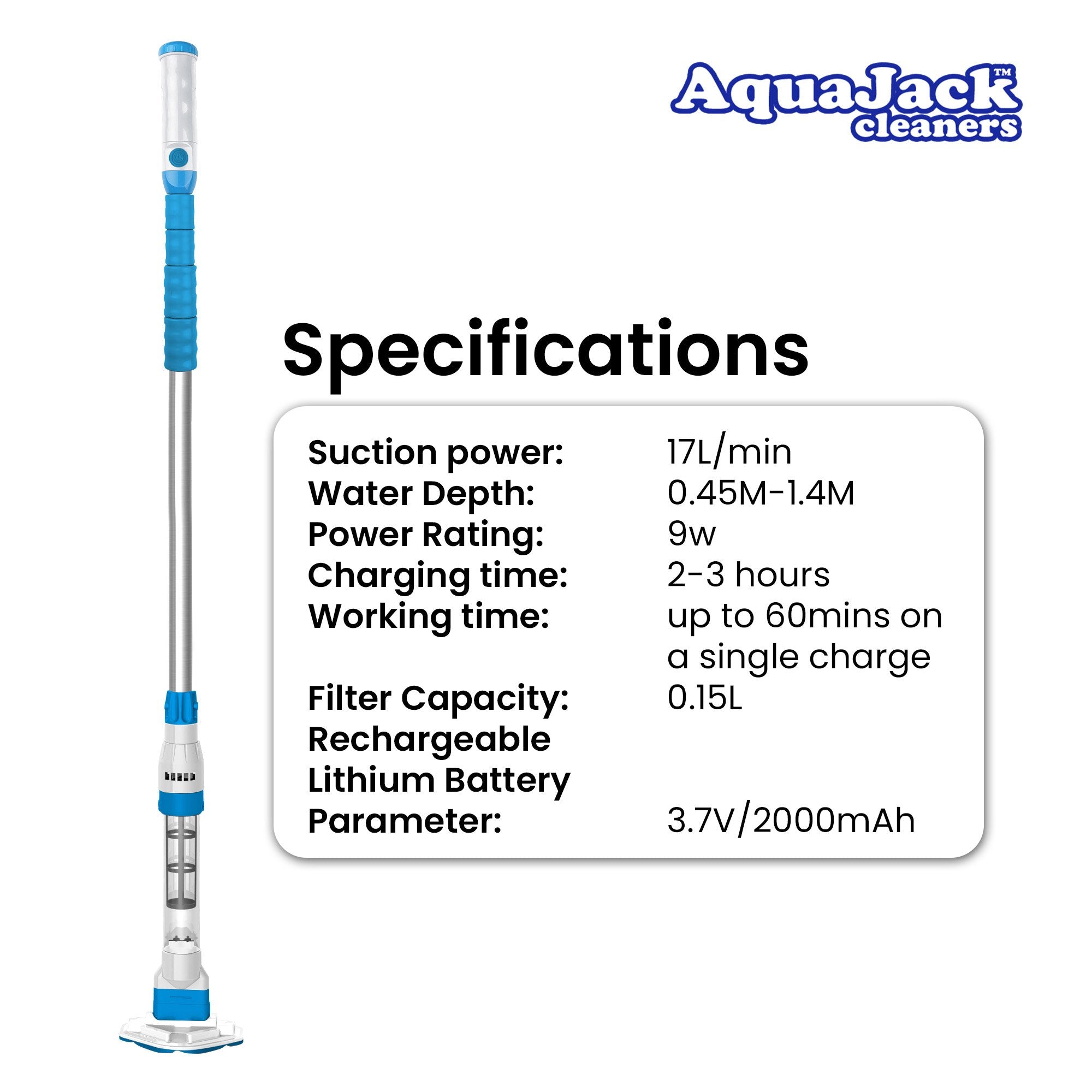 Aquajack 127 Portable Rechargeable Spa and Pool Vacuum Cleaner 8