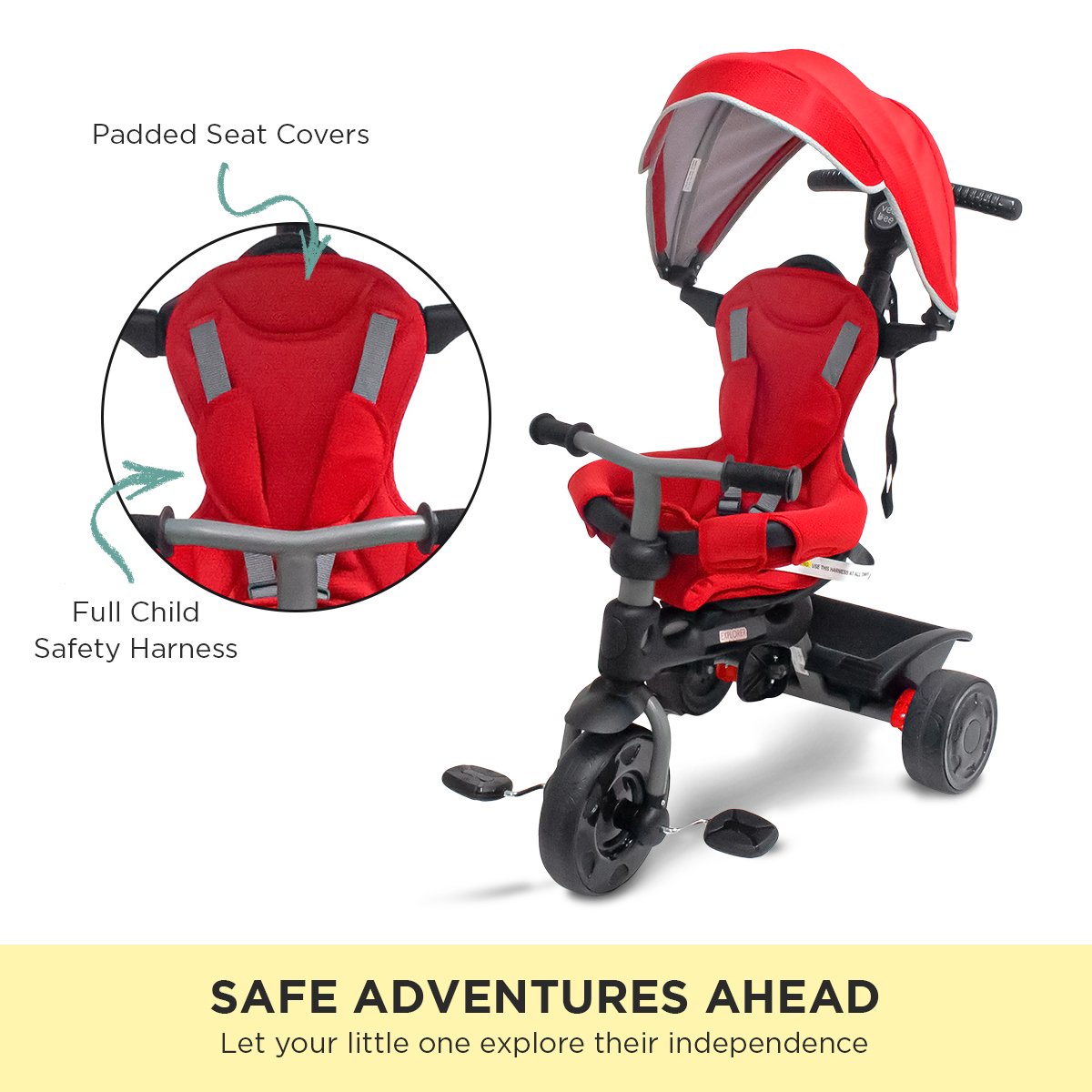 Veebee Explorer 3-stage Kids Trike With Canopy - Red 5