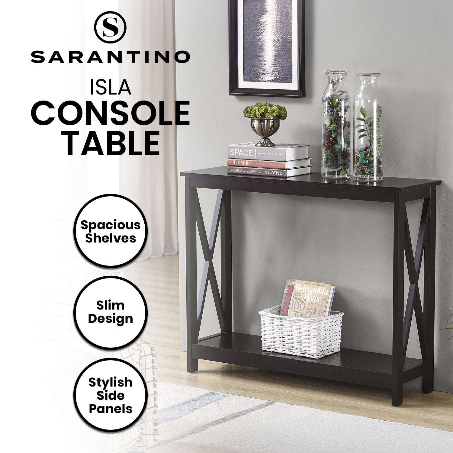 Sarantino Isla X-Frame Console Table in Black 3