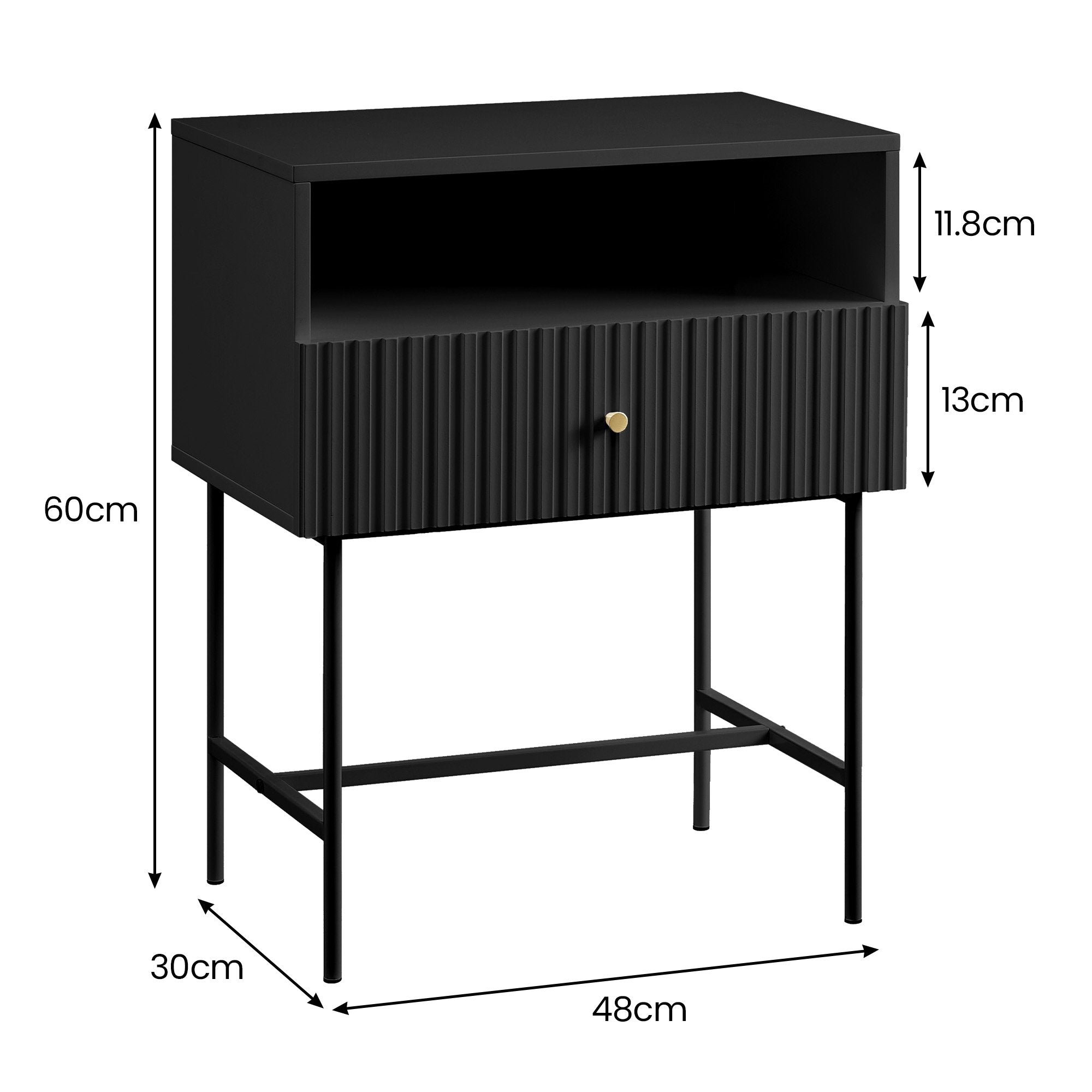 Sarantino Cecil Slender Fluted Bedside Table in Black 4