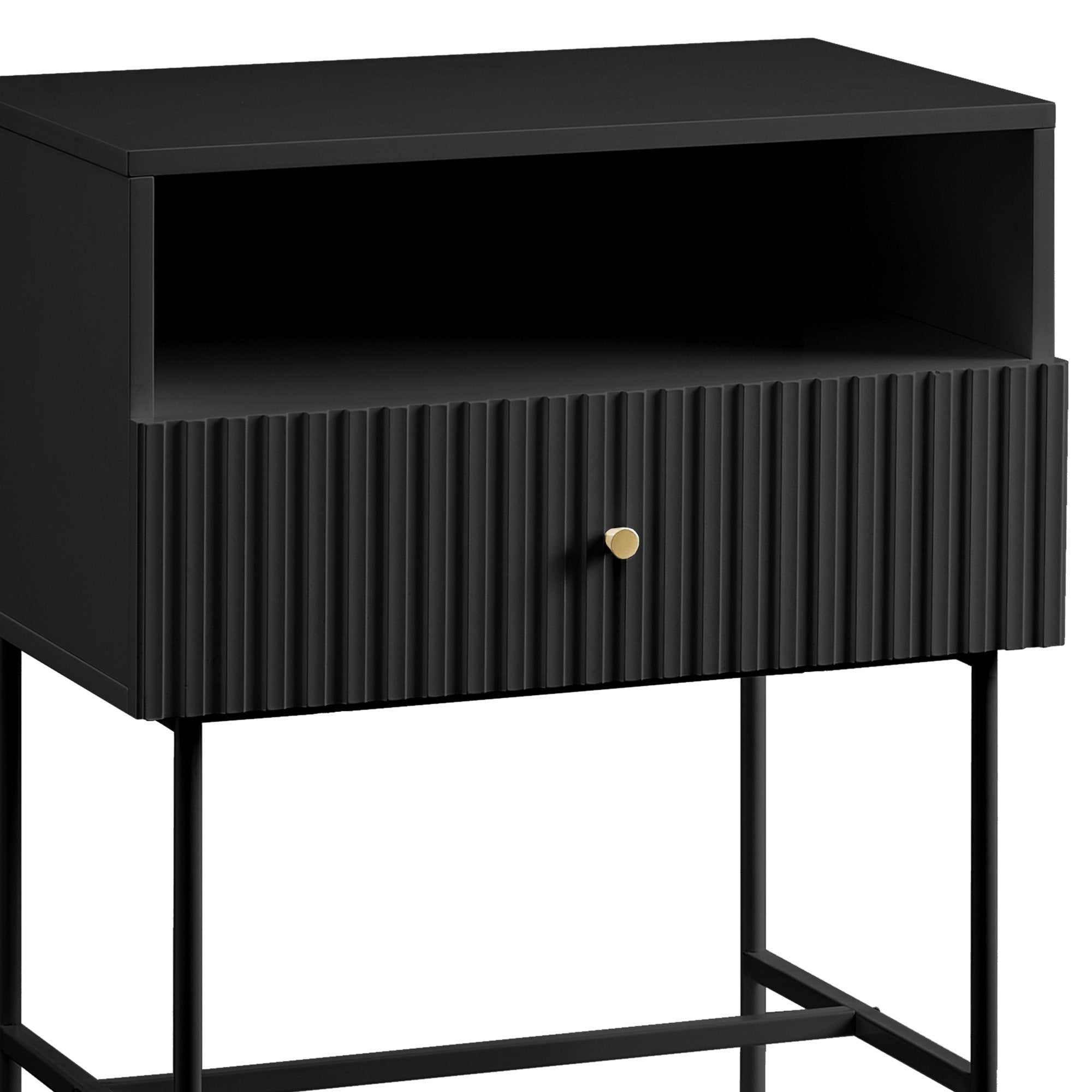 Sarantino Cecil Slender Fluted Bedside Table in Black 5