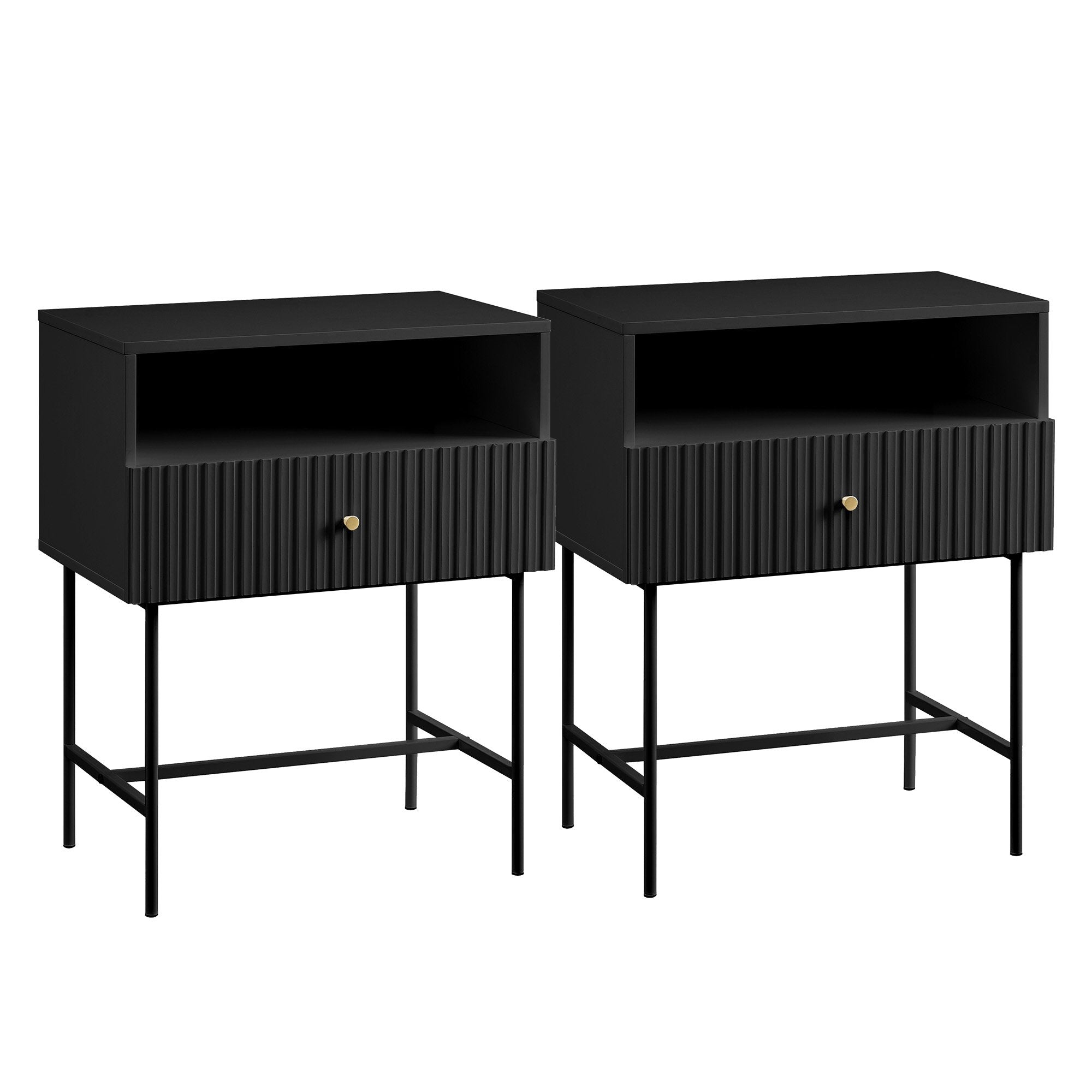 Sarantino Cecil Slender Fluted Bedside Table in Black 10