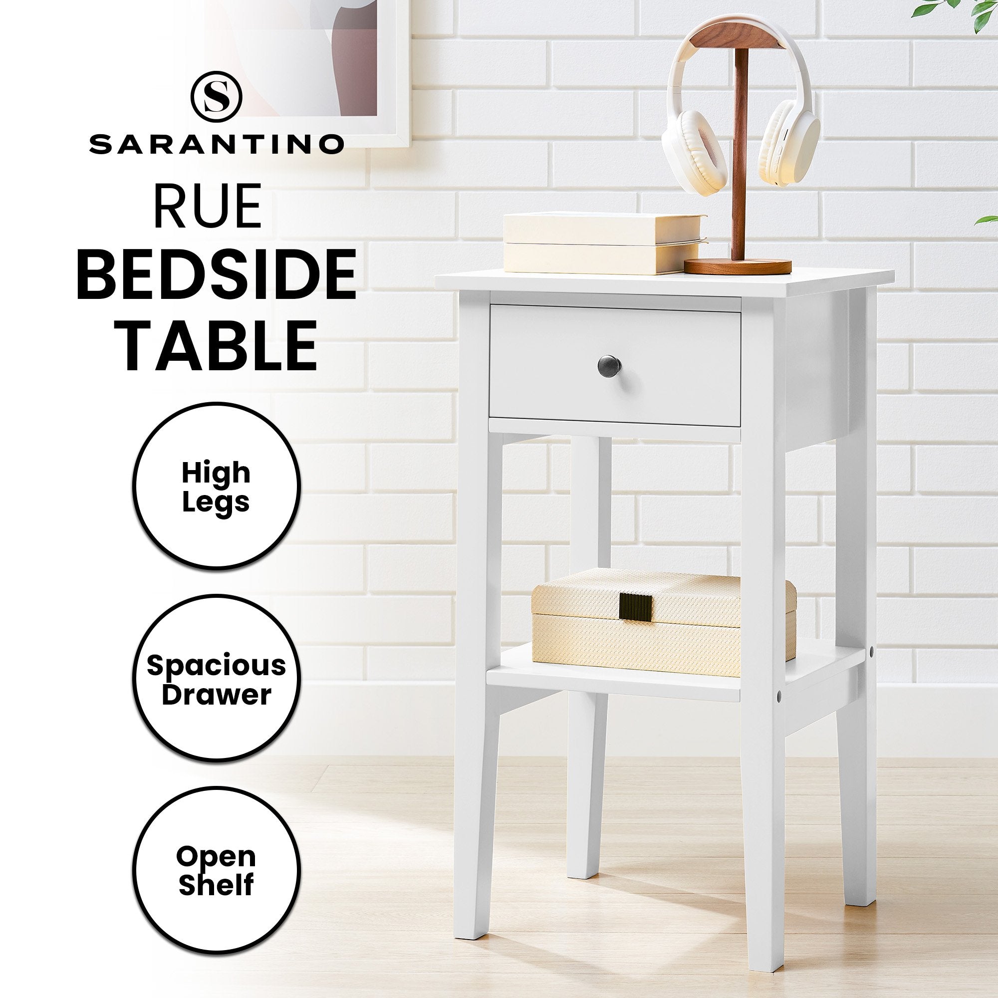Sarantino Rue Bedside Table in White 10