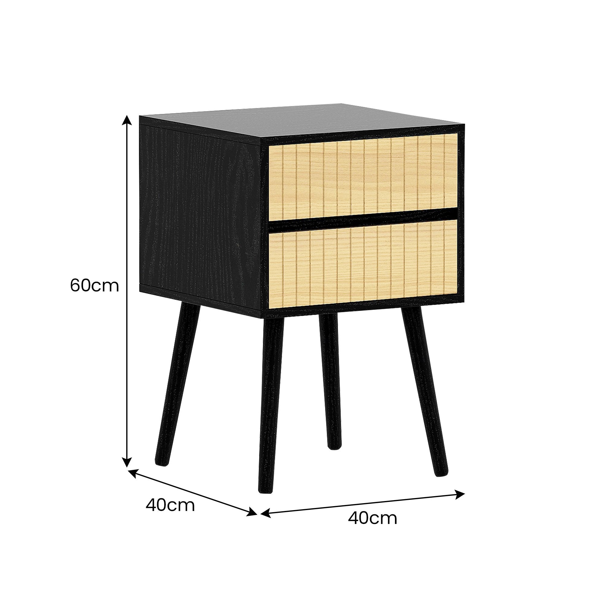 Sarantino Ivan Bedside Table Night Stand - Black/natural 3