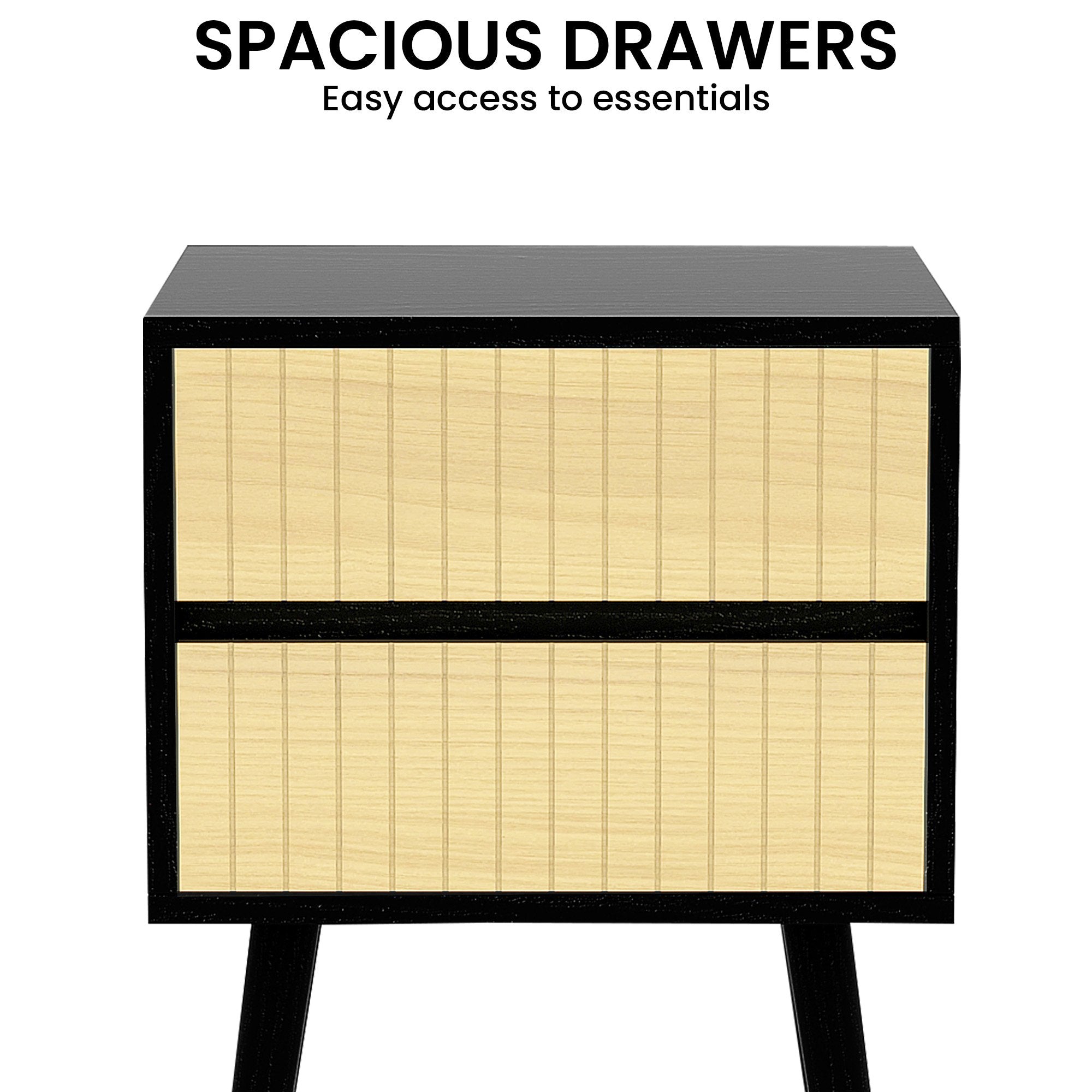 Sarantino Ivan Bedside Table Night Stand - Black/natural 6