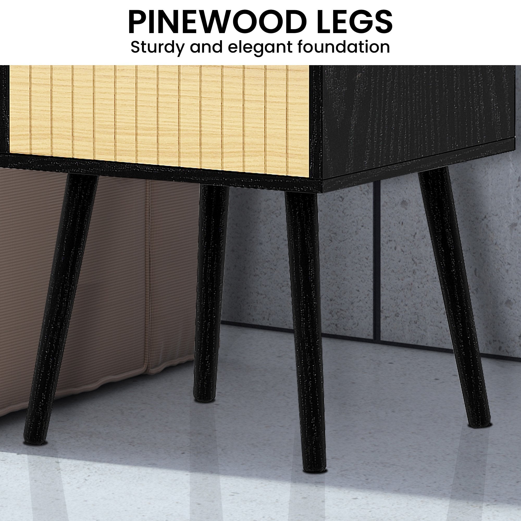 Sarantino Ivan Bedside Table Night Stand - Black/natural 7