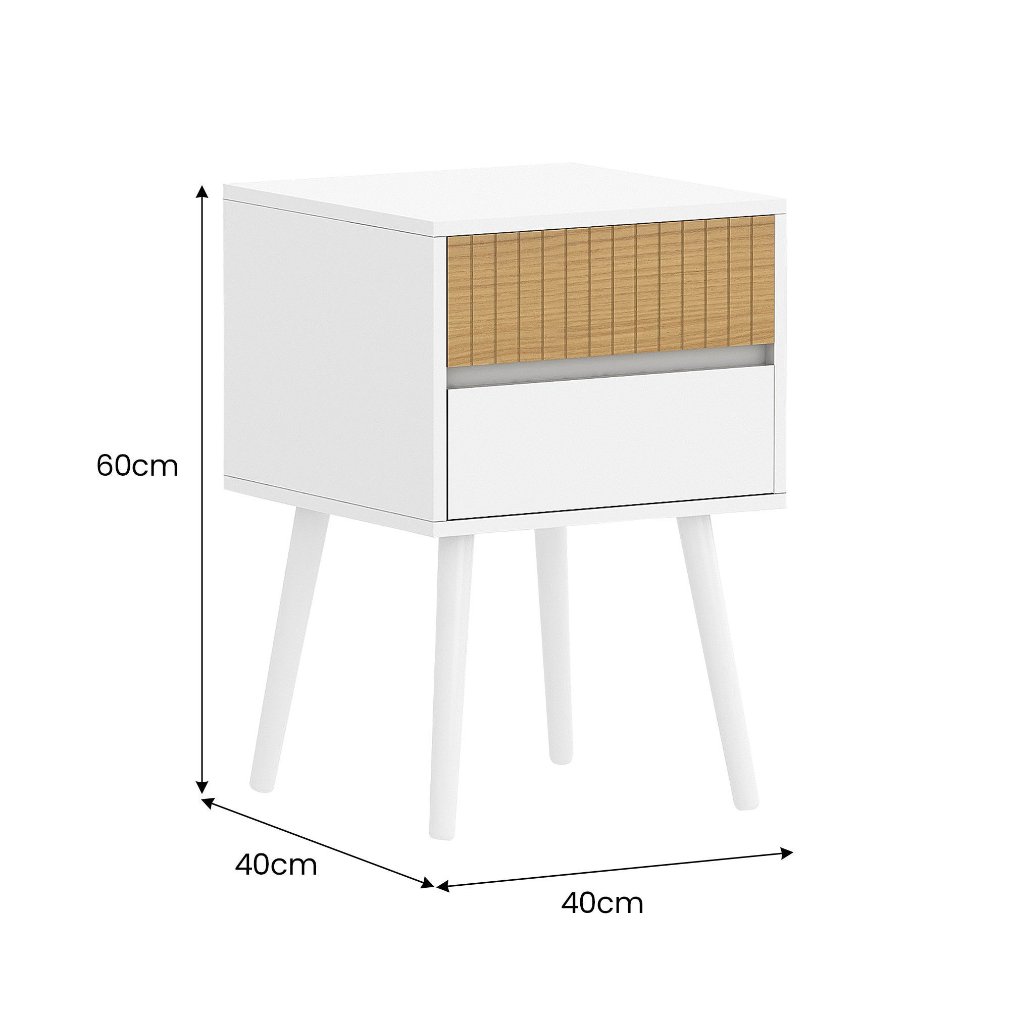 Sarantino Clio Bedside Table Night Stand - White/natural 3