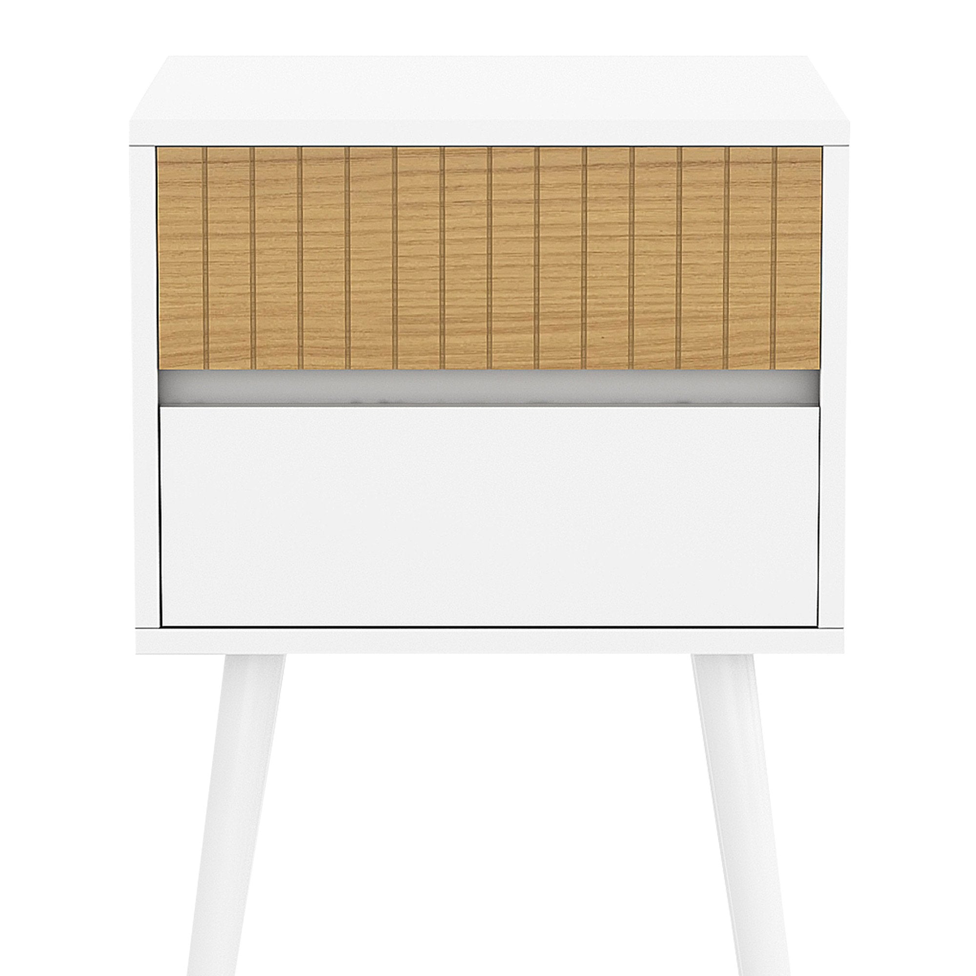 Sarantino Clio Bedside Table Night Stand - White/natural 4