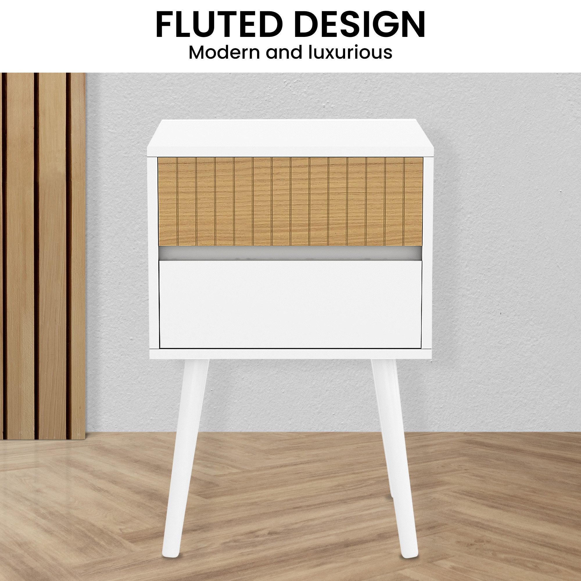 Sarantino Clio Bedside Table Night Stand - White/natural 5