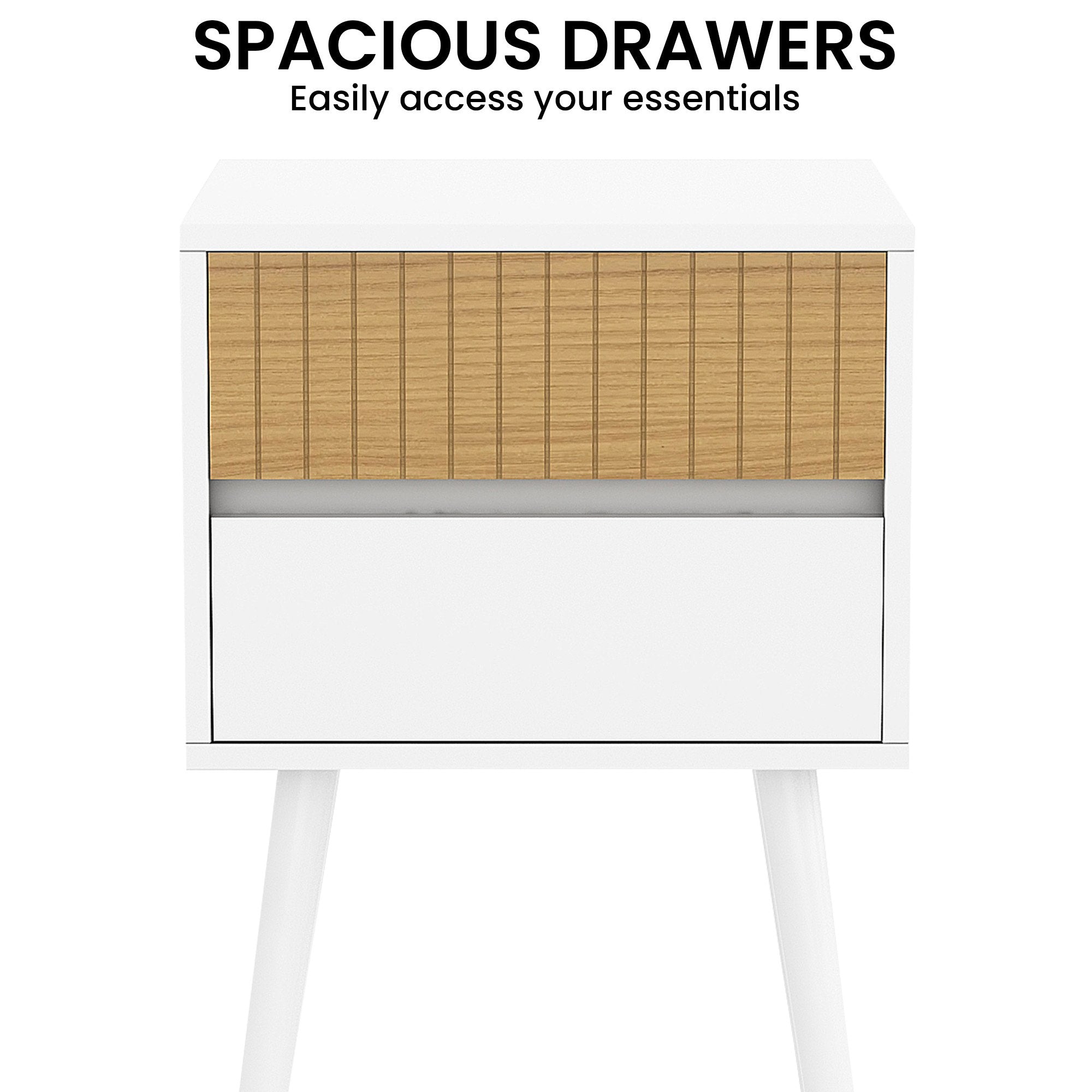 Sarantino Clio Bedside Table Night Stand - White/natural 6