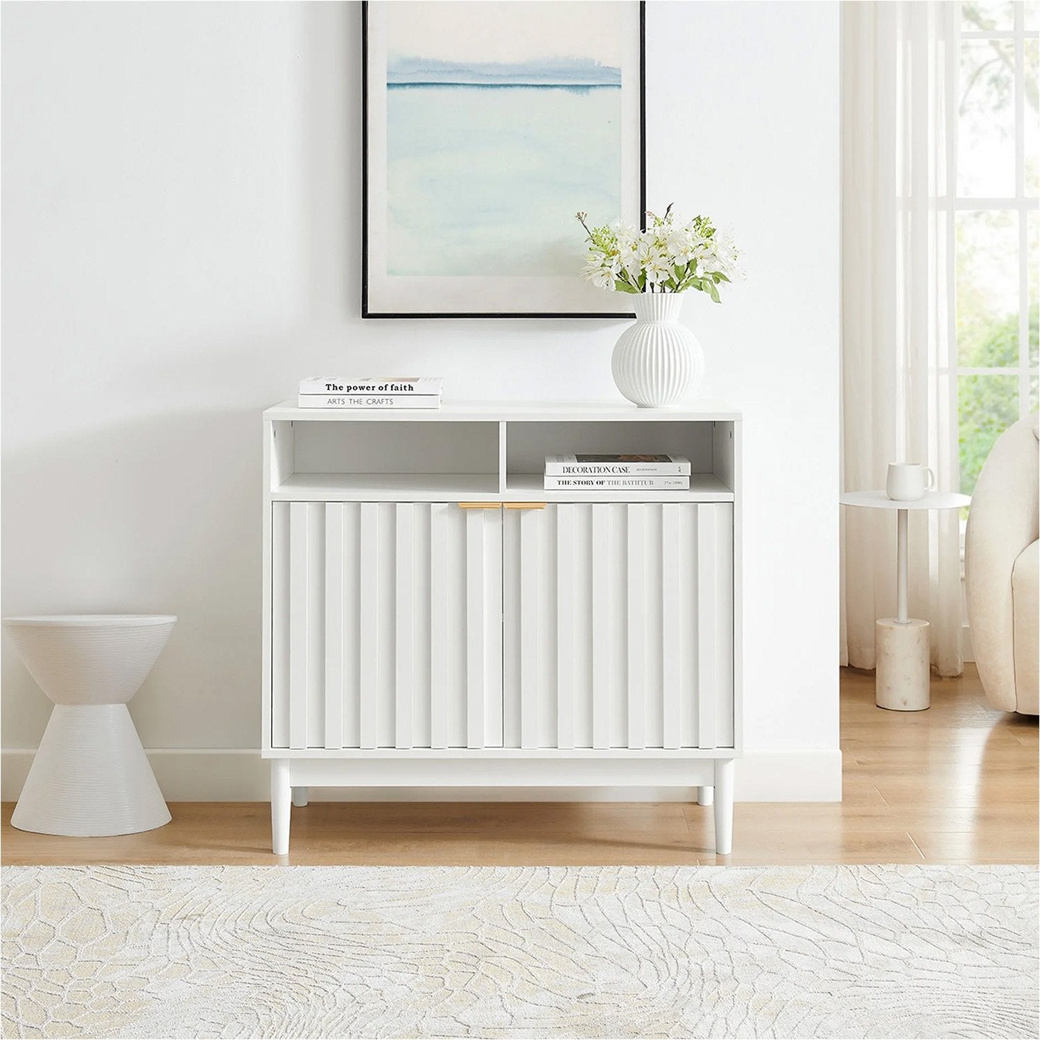 Sarantino Eleni 2-Door Sideboard Buffet Hallway Cabinet Storage Console Cupboard in White 10