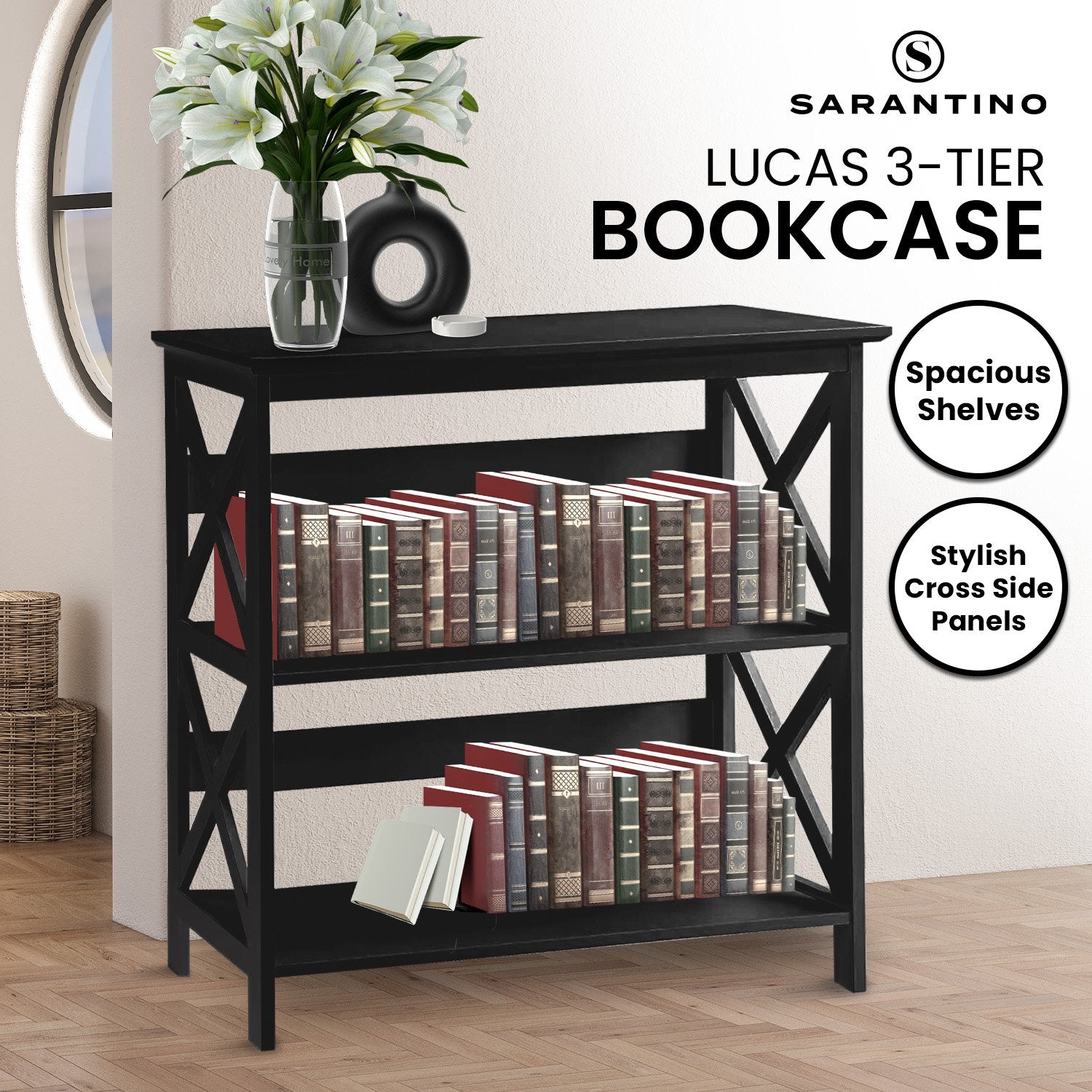 Sarantino Lucas 3-Tier Bookshelf Display Rack in Black 11