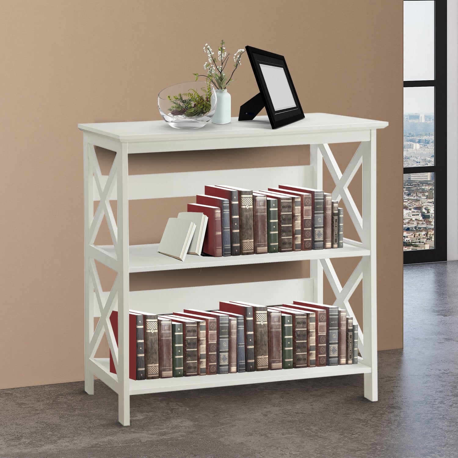 Sarantino Lucas 3-Tier Bookshelf Display Rack in White 9