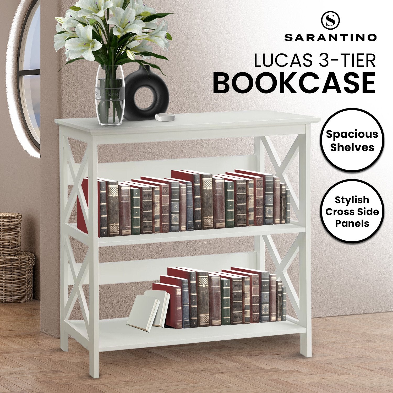 Sarantino Lucas 3-Tier Bookshelf Display Rack in White 11