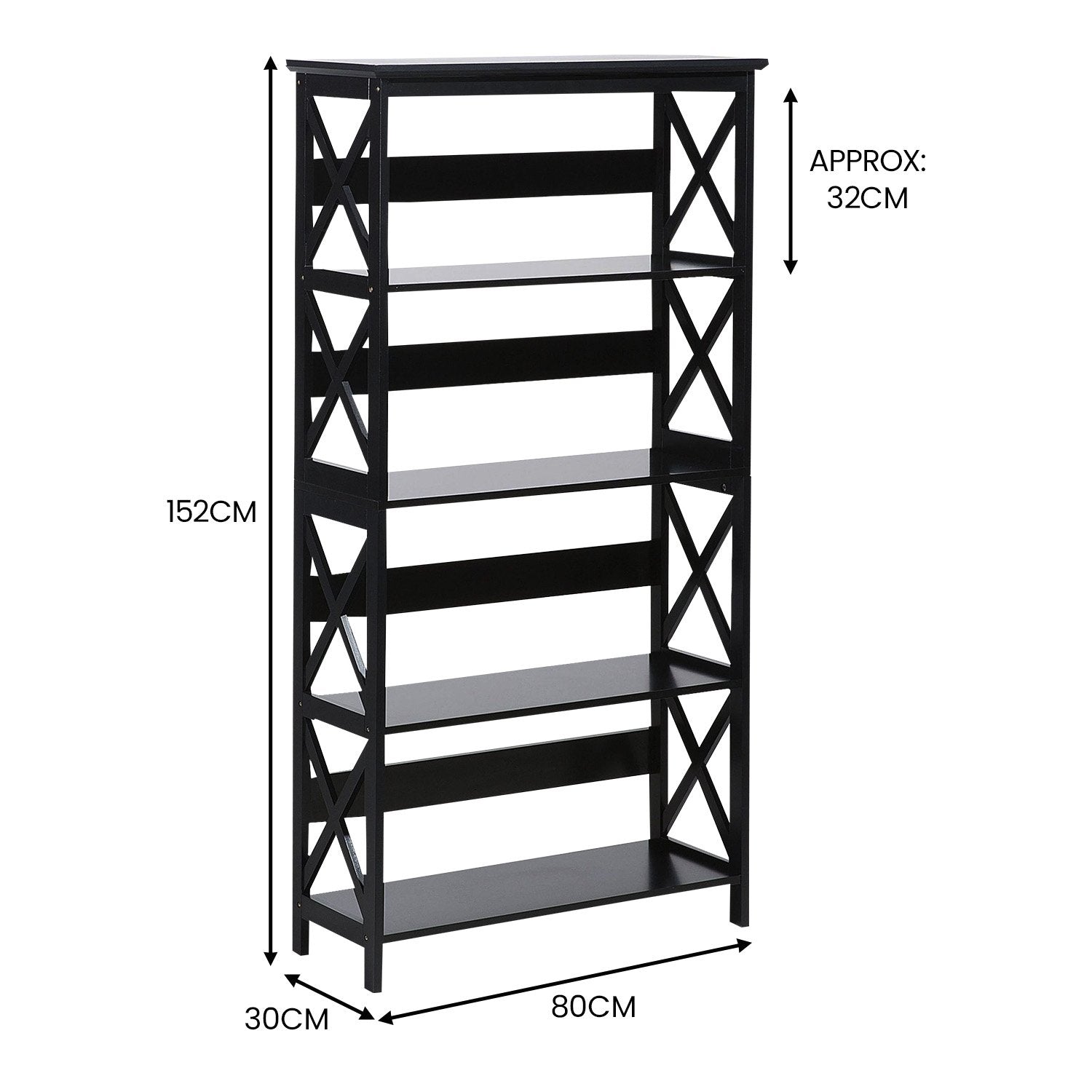 Sarantino Daphne 5-tier Cross Panel Bookshelf