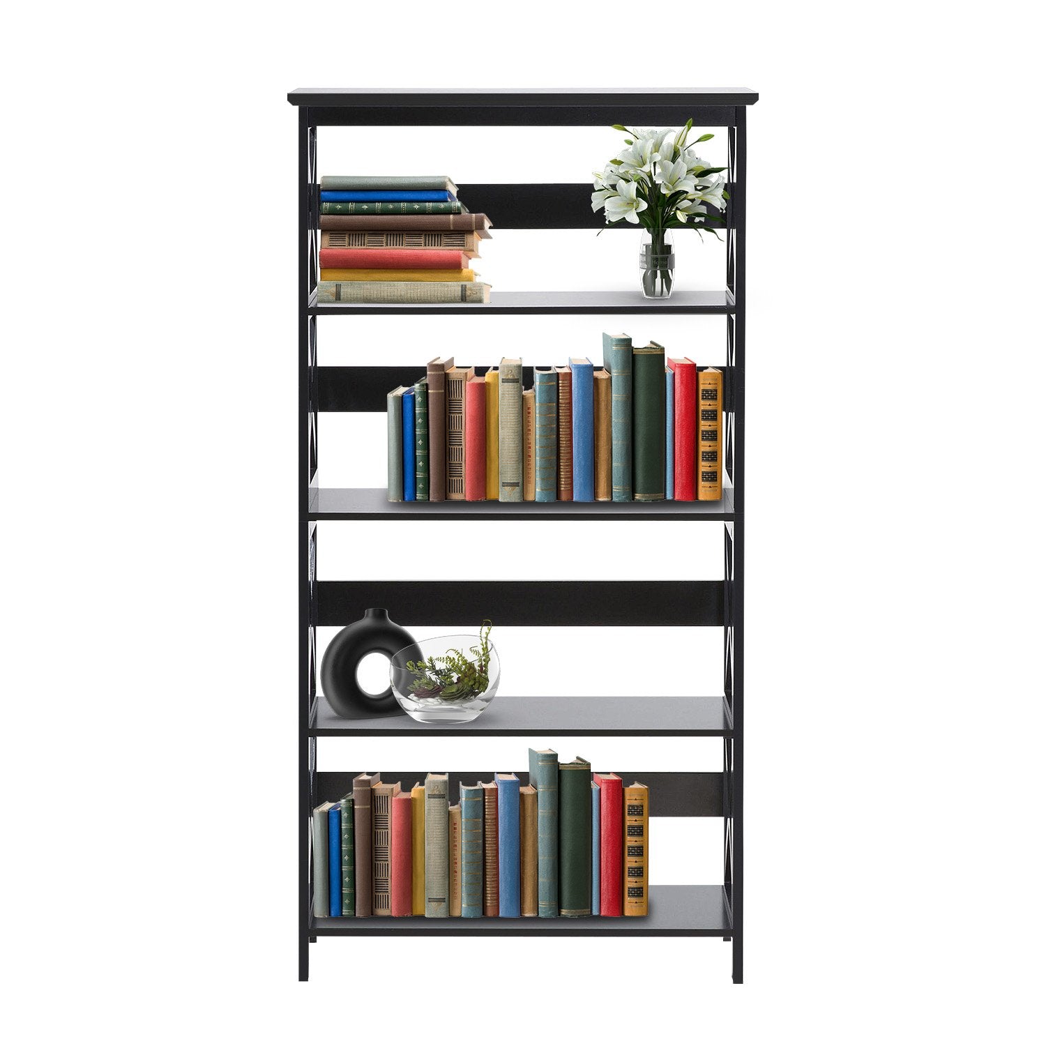 Sarantino Daphne 5-tier Cross Panel Bookshelf 8