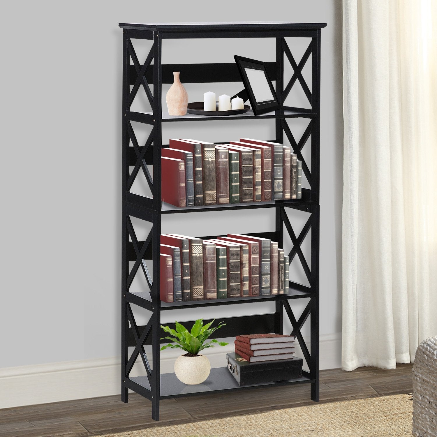 Sarantino Daphne 5-tier Cross Panel Bookshelf 10