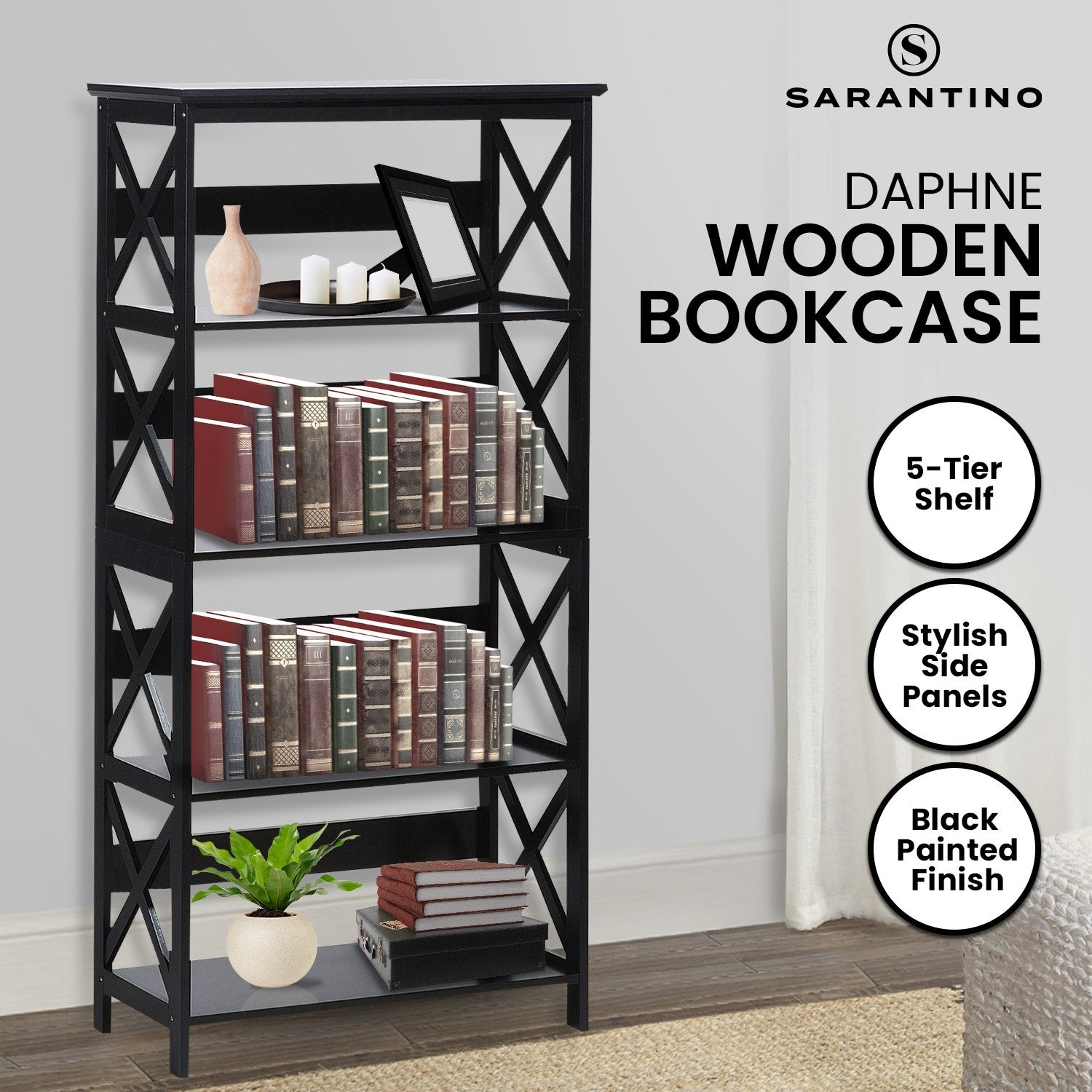 Sarantino Daphne 5-tier Cross Panel Bookshelf 11