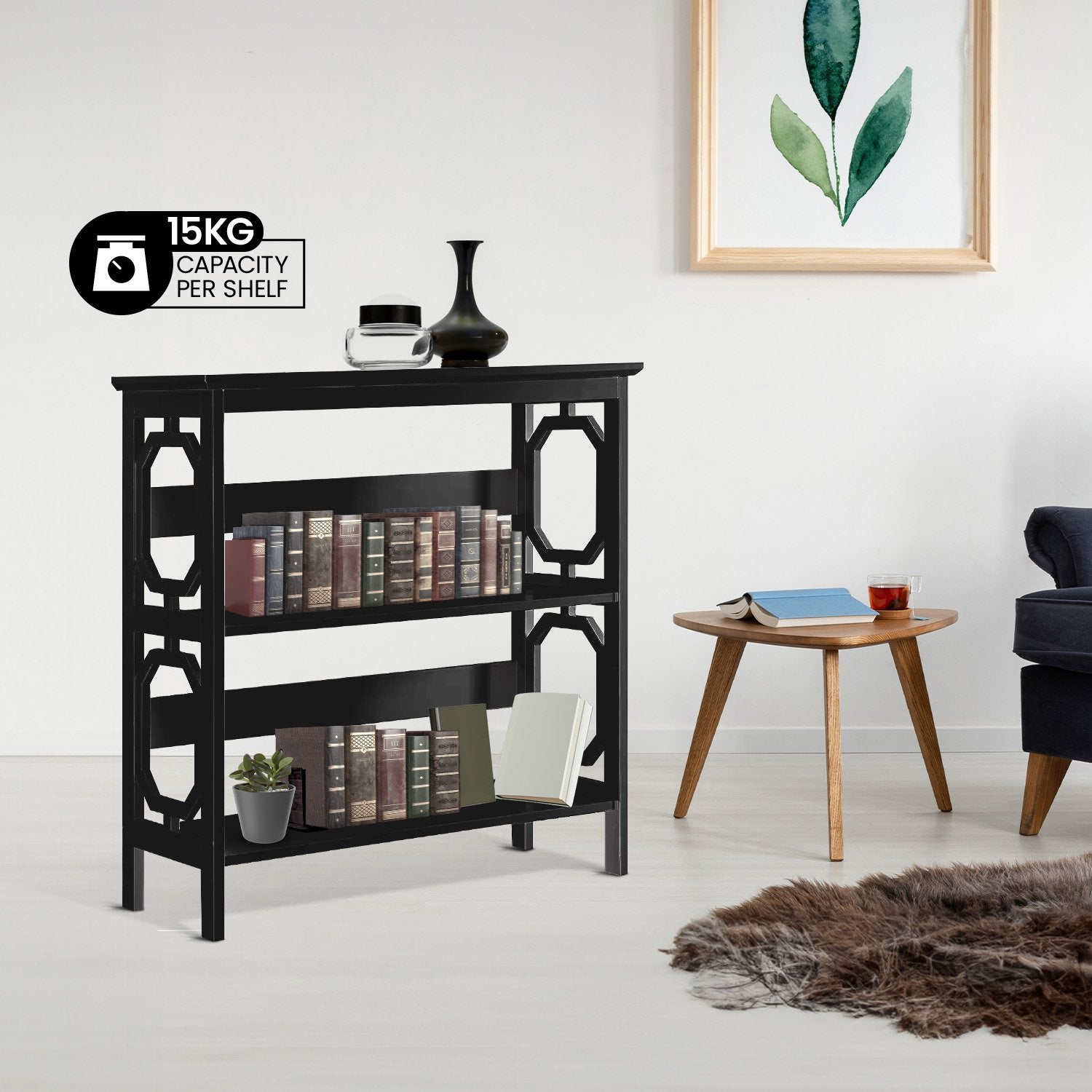 Sarantino Laurel 3-Tier Bookshelf Display Rack in Black 9