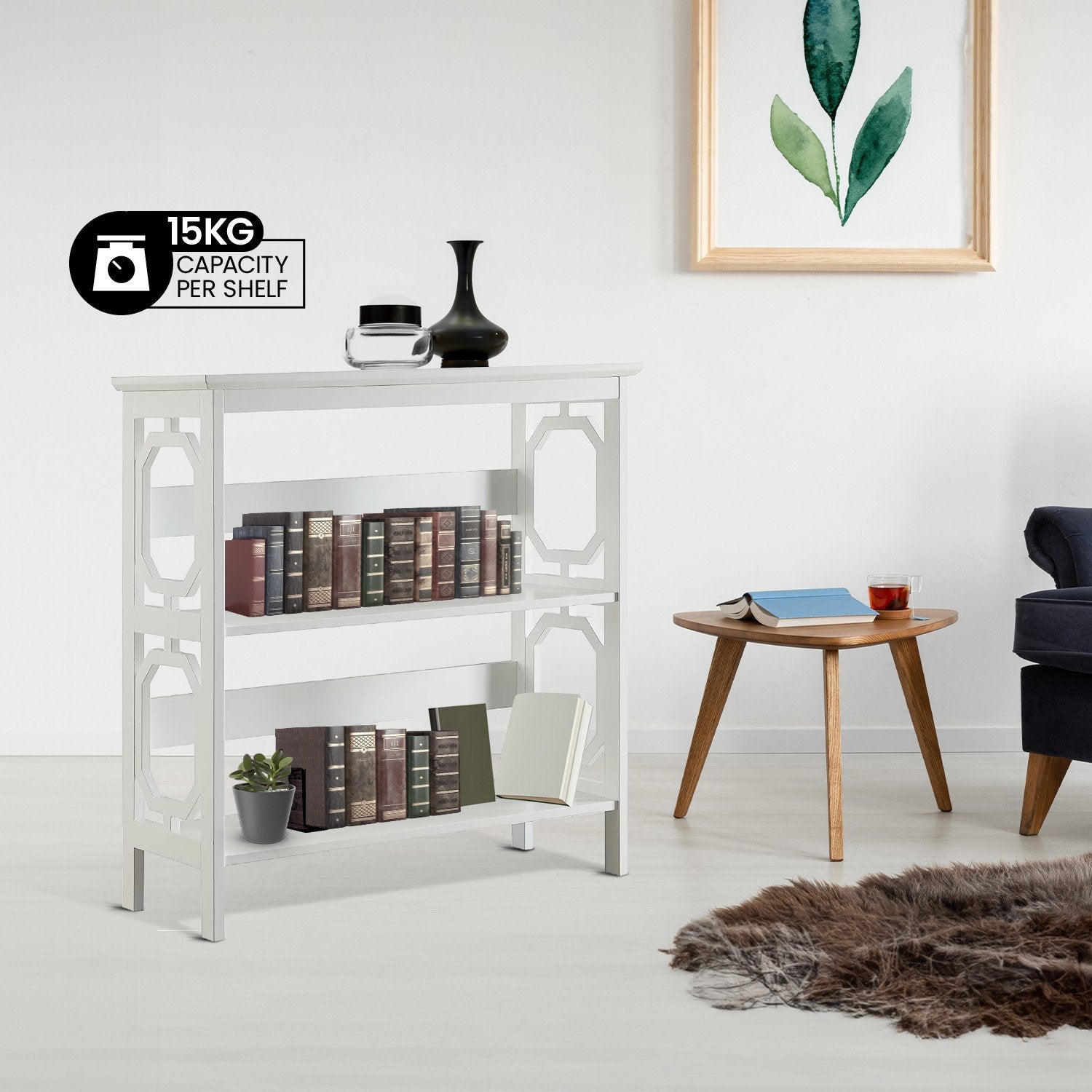 Sarantino Laurel 3-Tier Bookshelf Display Rack in White 9