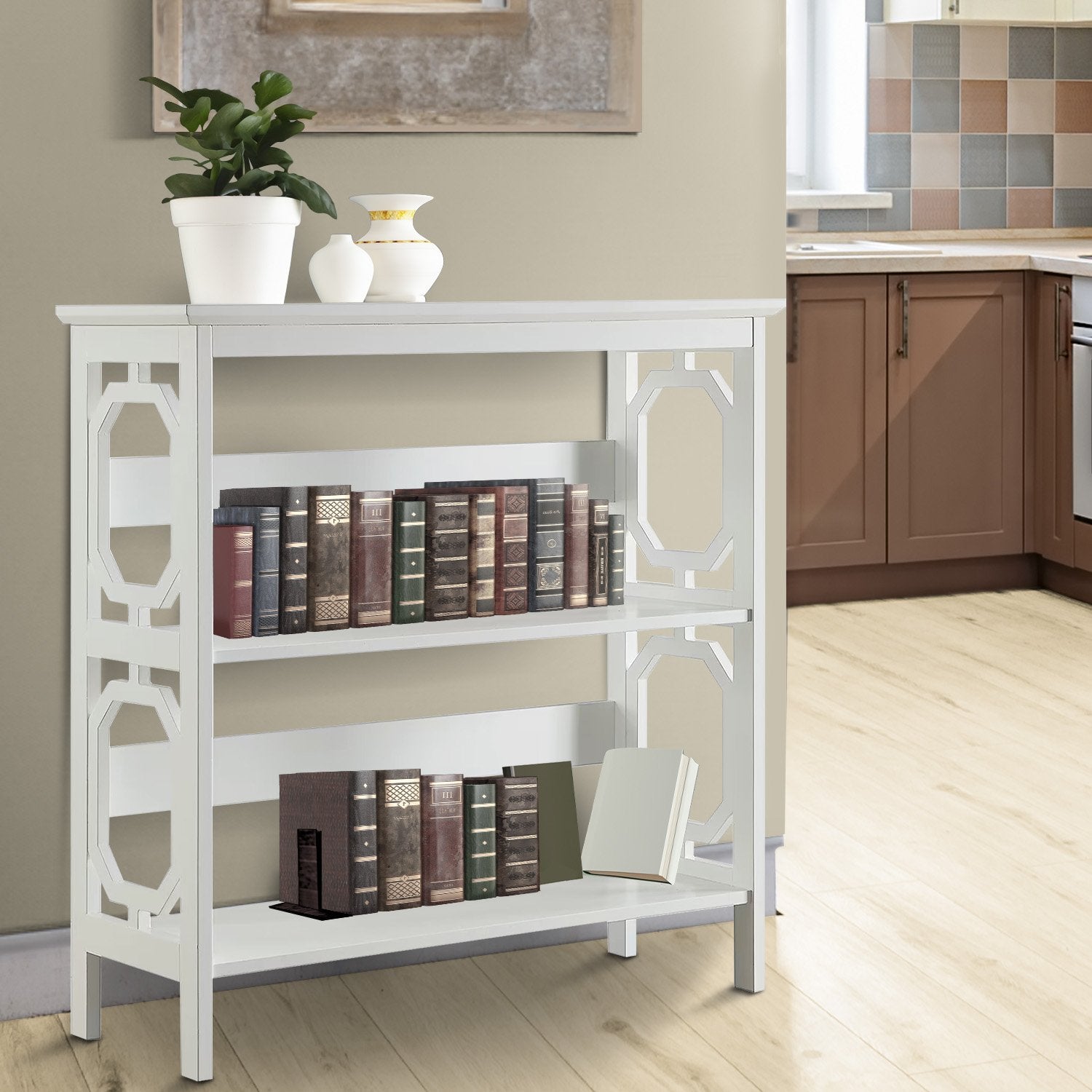 Sarantino Laurel 3-Tier Bookshelf Display Rack in White 10
