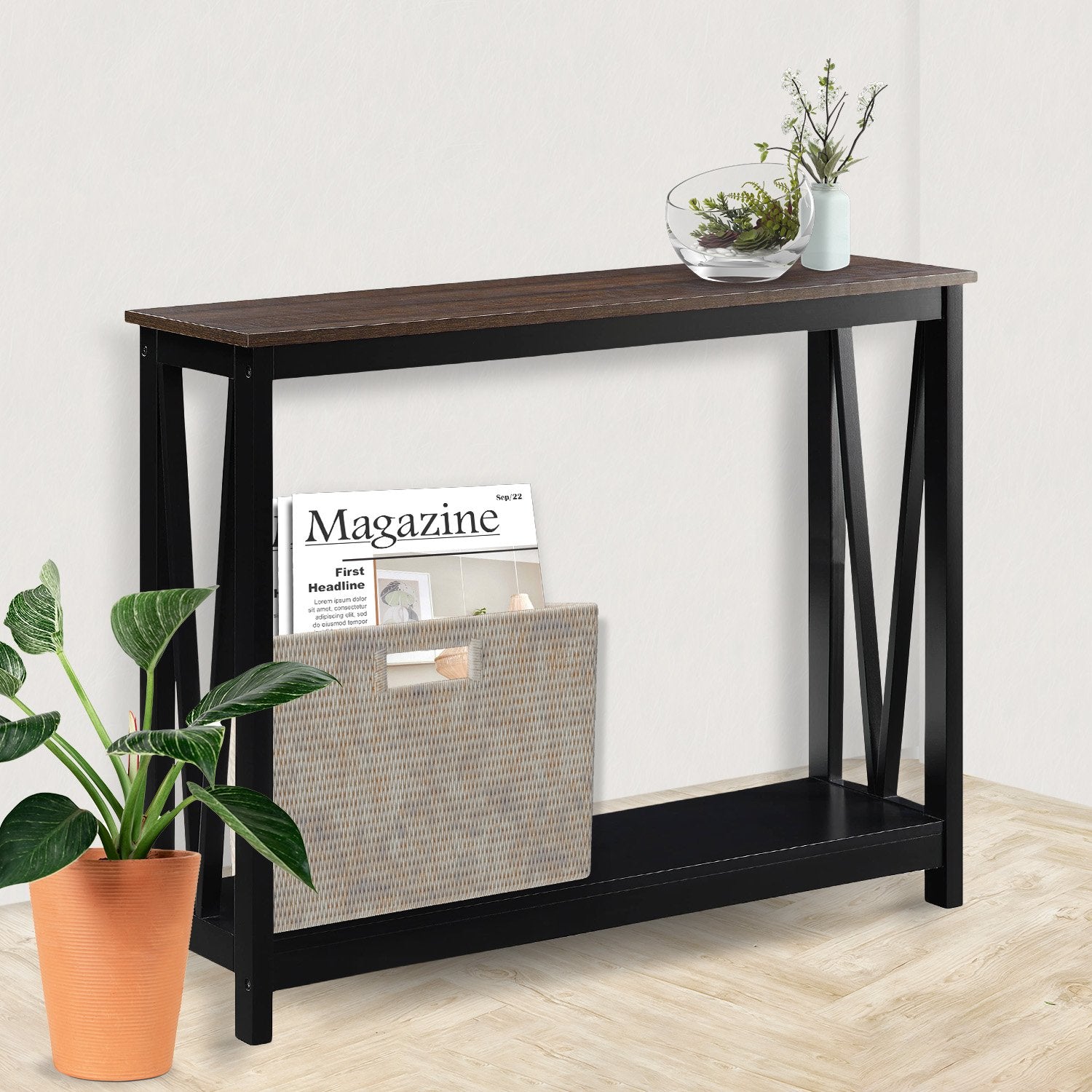 Sarantino Cielo 2-Tier Console Table Dark Walnut 8