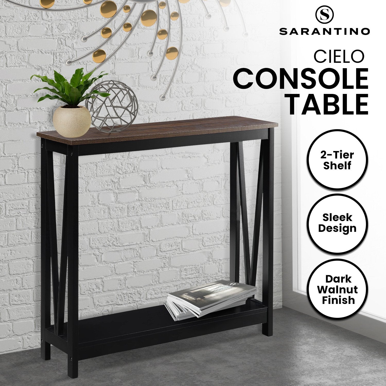 Sarantino Cielo 2-Tier Console Table Dark Walnut 11