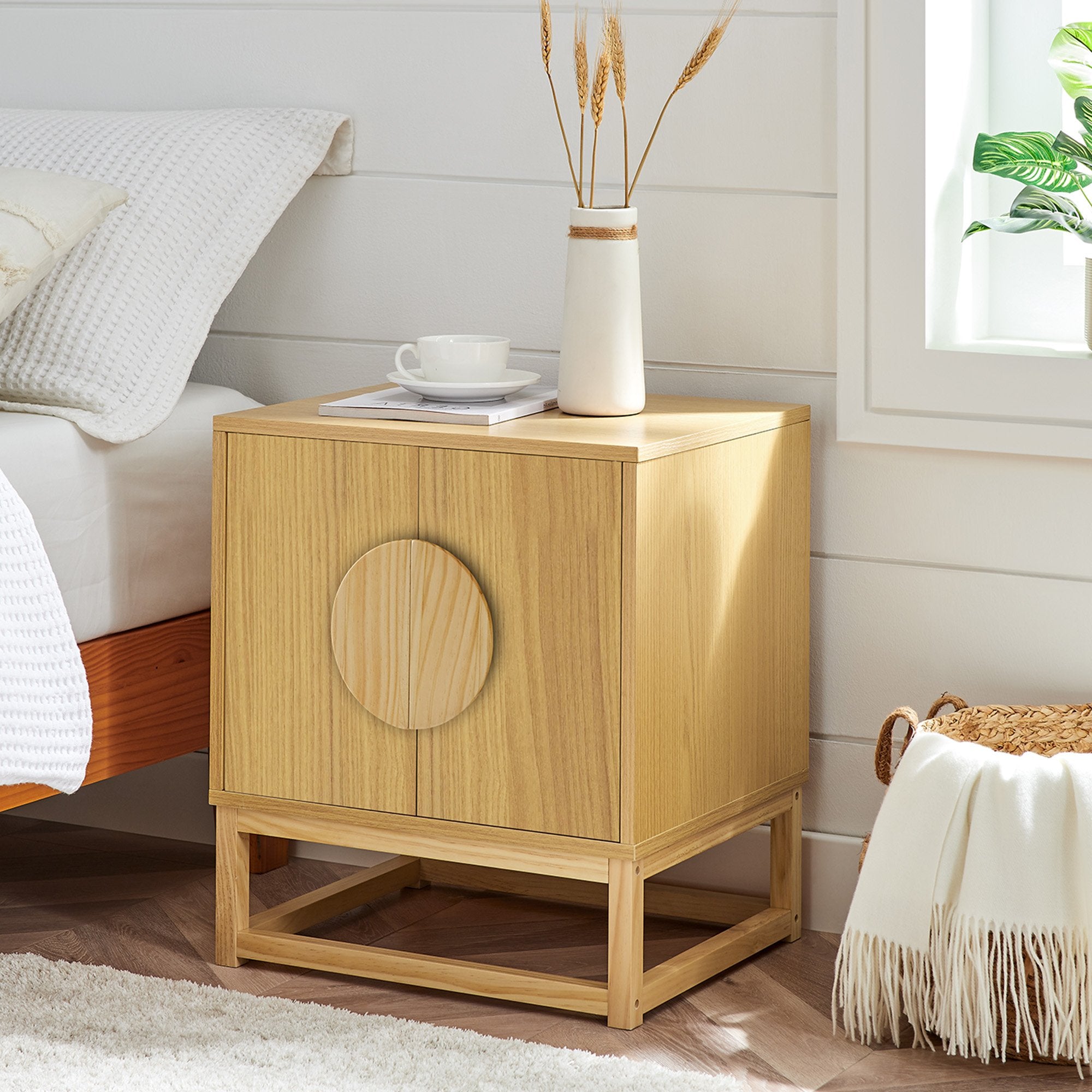Sarantino Luca Bedside Table Split Door Night Stand - Natural 9