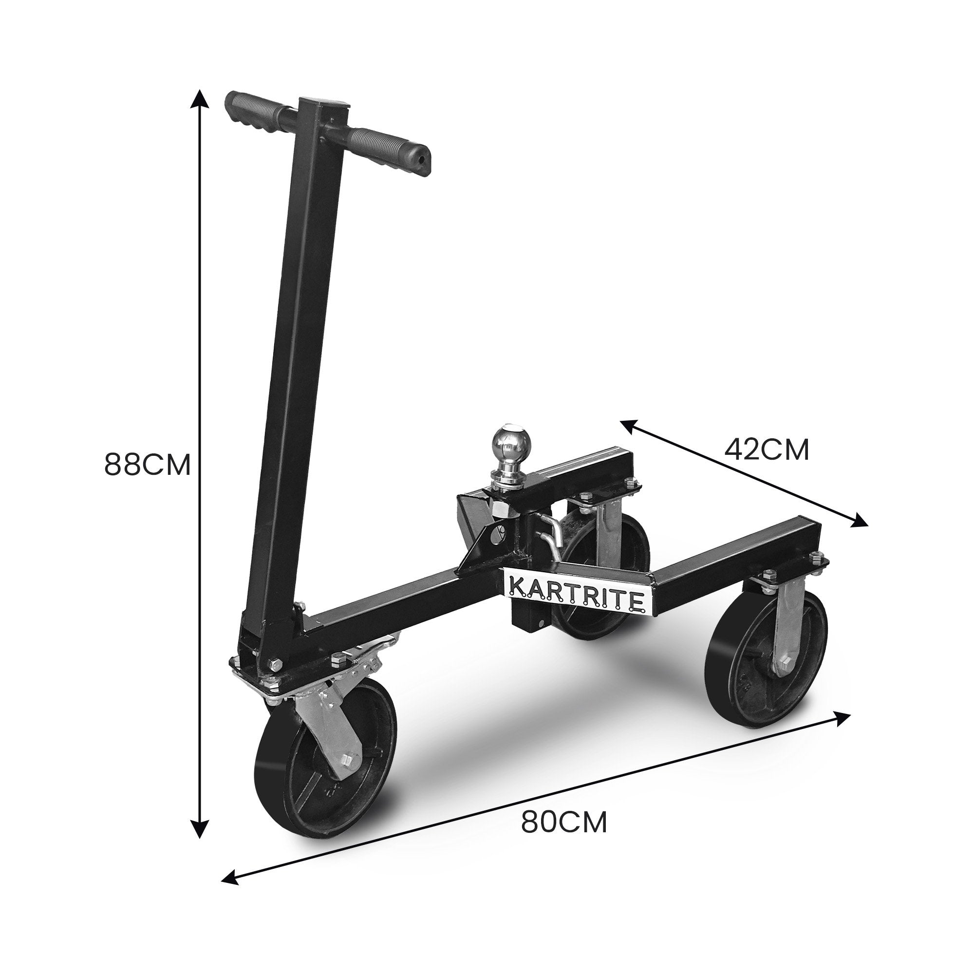 Kartrite Trailer Dolly Adjustable 2in Hitch Ball 1500kg Tongue Weight Capacity w/8in Swivel Wheels Steel Trailer Mover 3