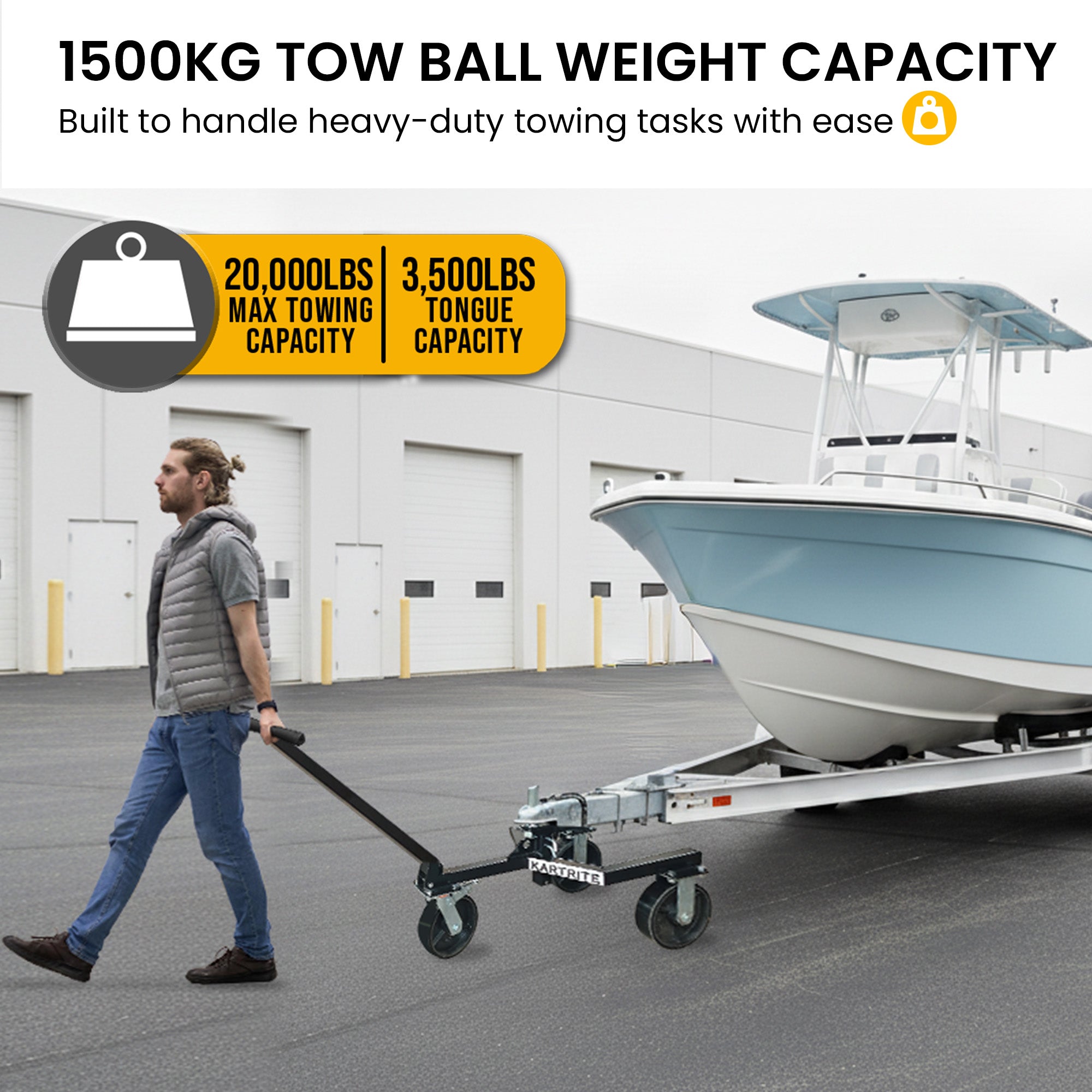 Kartrite Trailer Dolly Adjustable 2in Hitch Ball 1500kg Tongue Weight Capacity w/8in Swivel Wheels Steel Trailer Mover 4