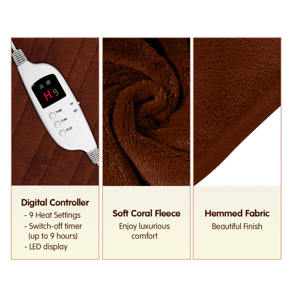 Laura Hill Heated Electric Blanket Throw Rug Coral Warm Fleece Brown 3