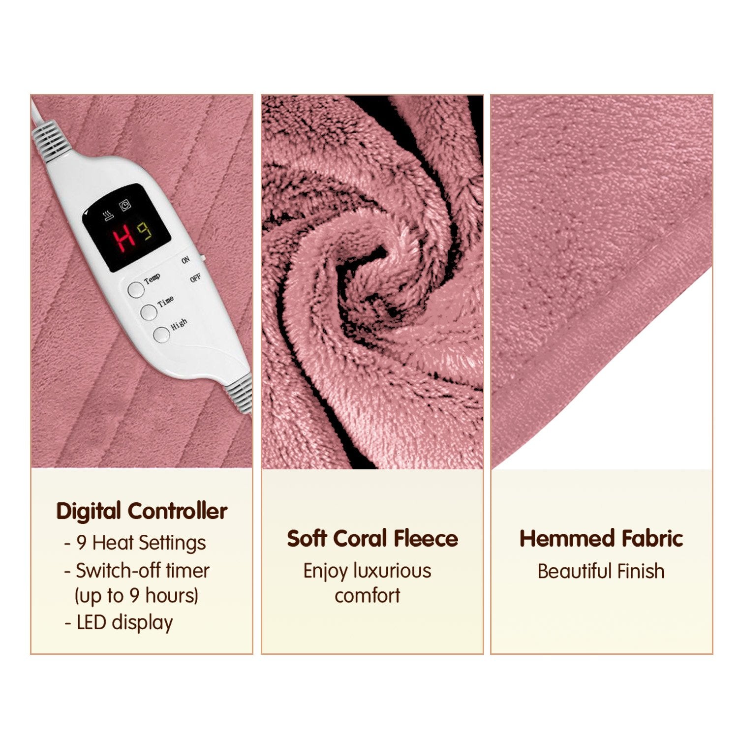 Laura Hill Heated Electric Blanket Throw Rug Coral Warm Fleece Pink 3