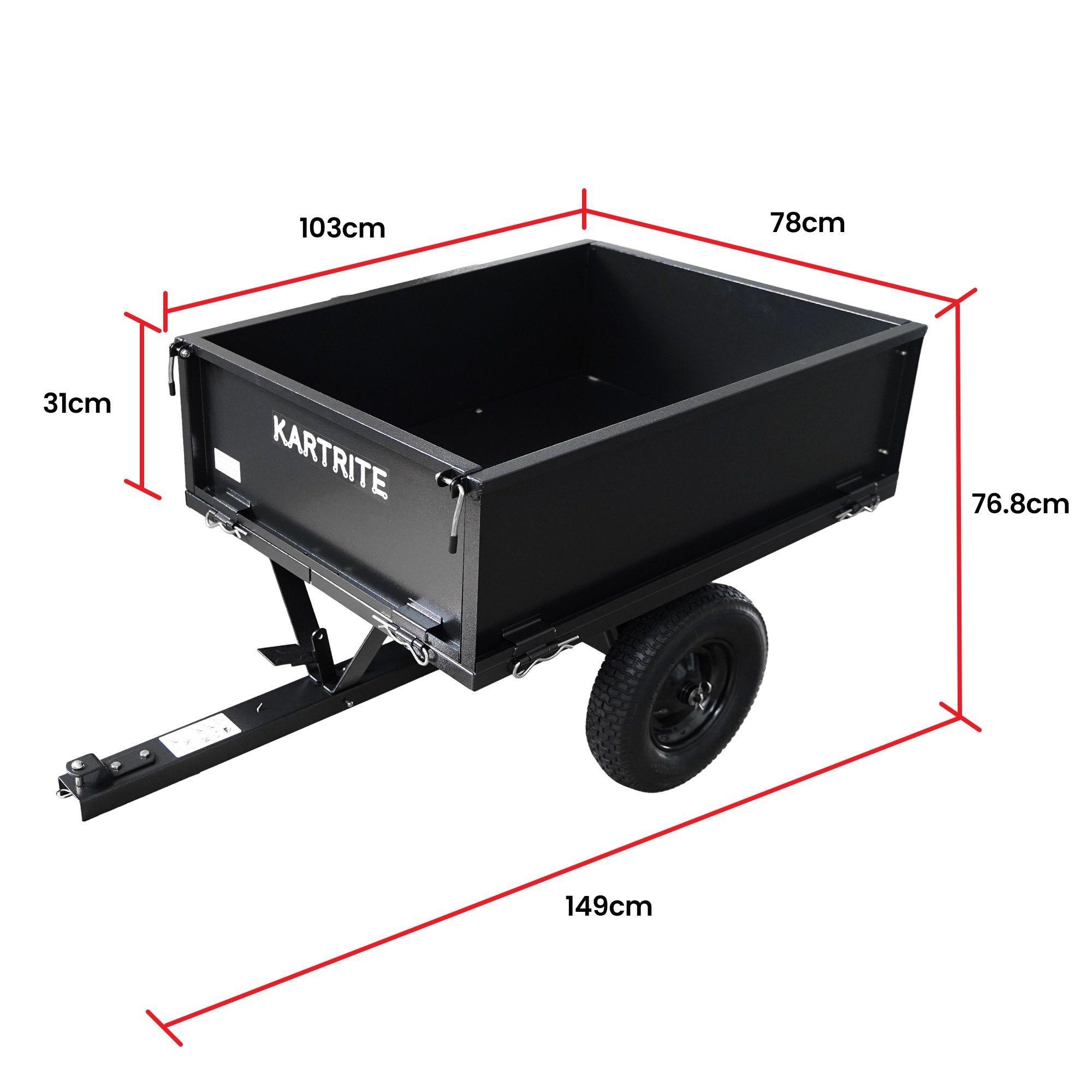 Kartrite Heavy Duty Dump Cart 270kg Capacity Pneumatic Tyres Quick Release Pedal Removable Tailgate Trailer for Garden 3