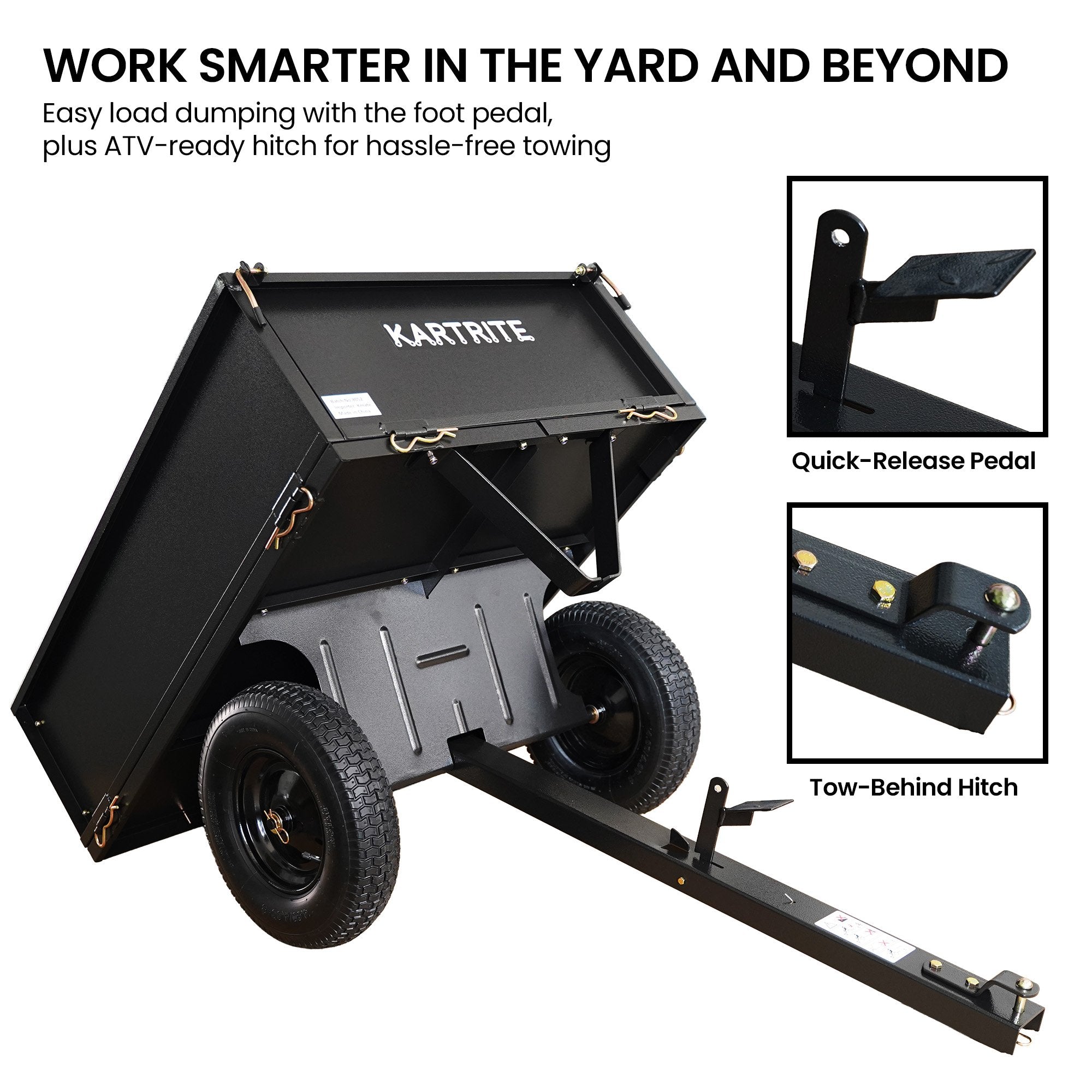 Kartrite Heavy Duty Dump Cart 270kg Capacity Pneumatic Tyres Quick Release Pedal Removable Tailgate Trailer for Garden 5