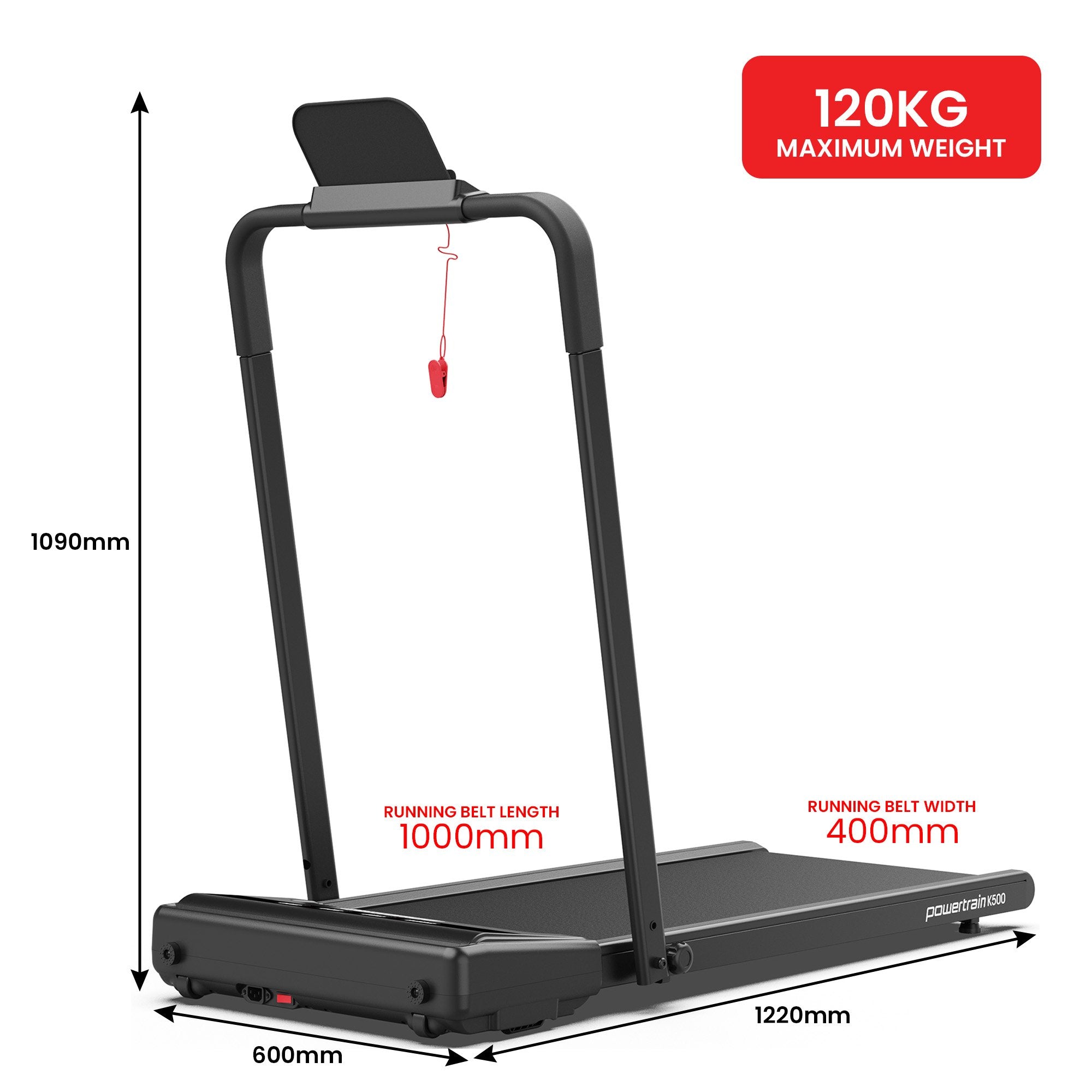 Powertrain K500 Walking Pad Treadmill 2 in 1 Foldable Walking & Running Machine w/2.5HP Motor Dual LED Displays 2 Level 3