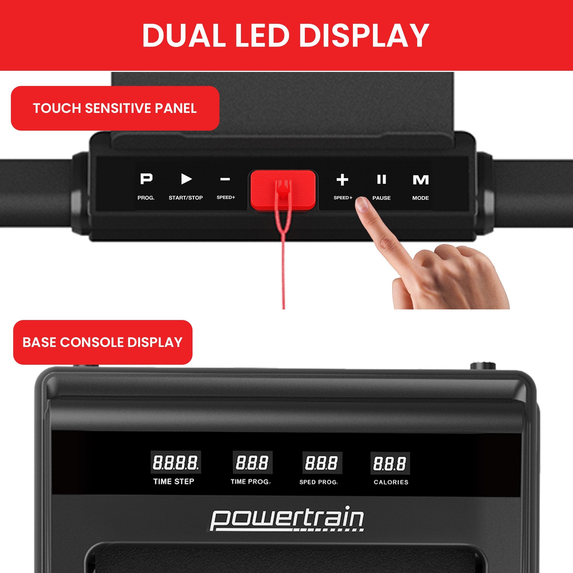 Powertrain K500 Walking Pad Treadmill 2 in 1 Foldable Walking & Running Machine w/2.5HP Motor Dual LED Displays 2 Level 11