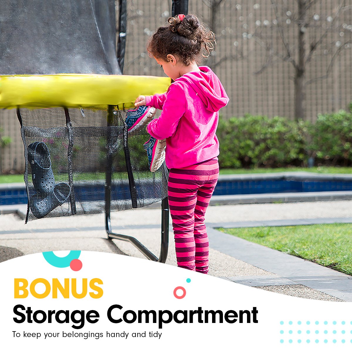 Kahuna 8ft x 11ft Outdoor Rectangular Rainbow Trampoline With Safety Enclosure And Basketball Hoop Set. 8