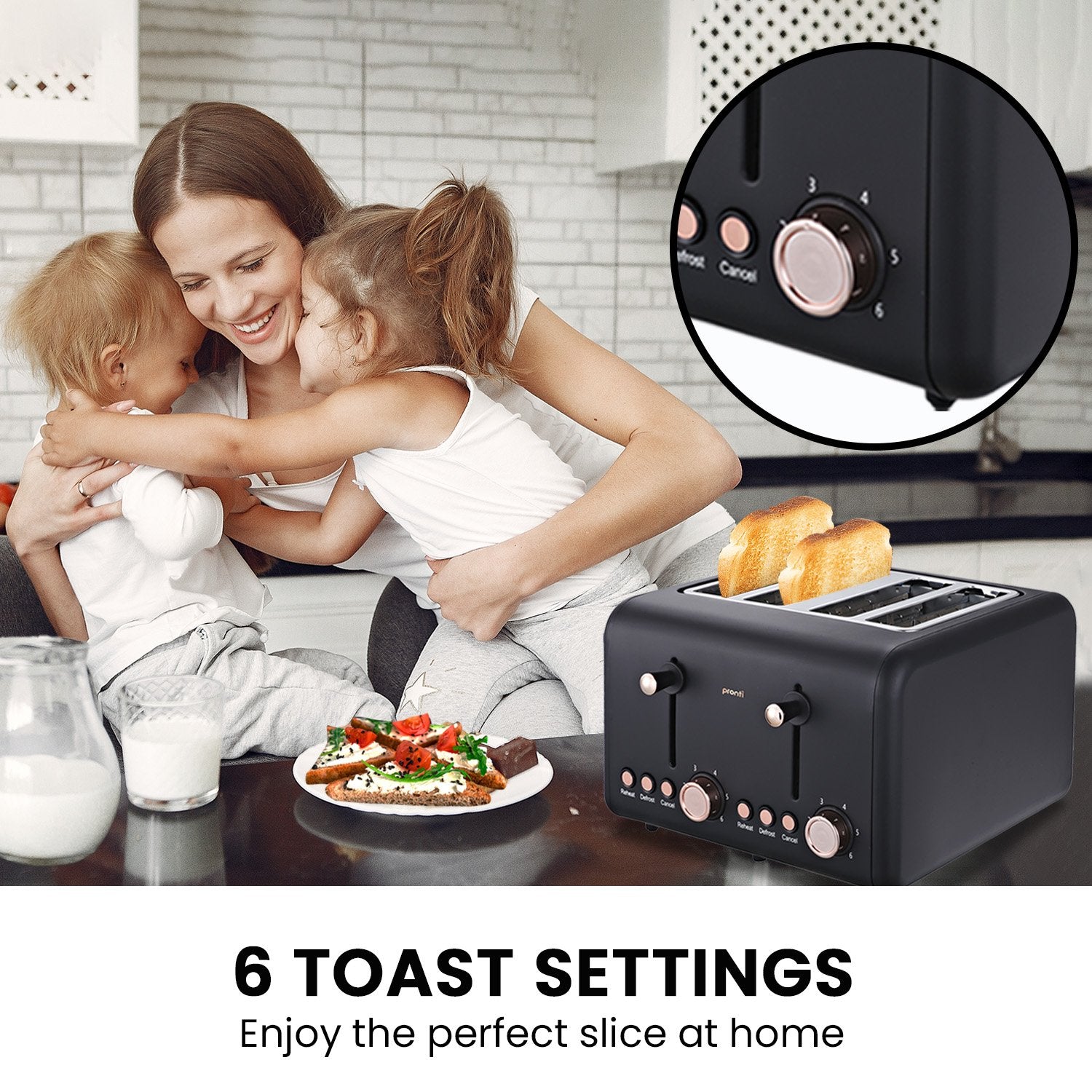 Pronti 4 Slice Toaster Rose Trim Collection - Black 3