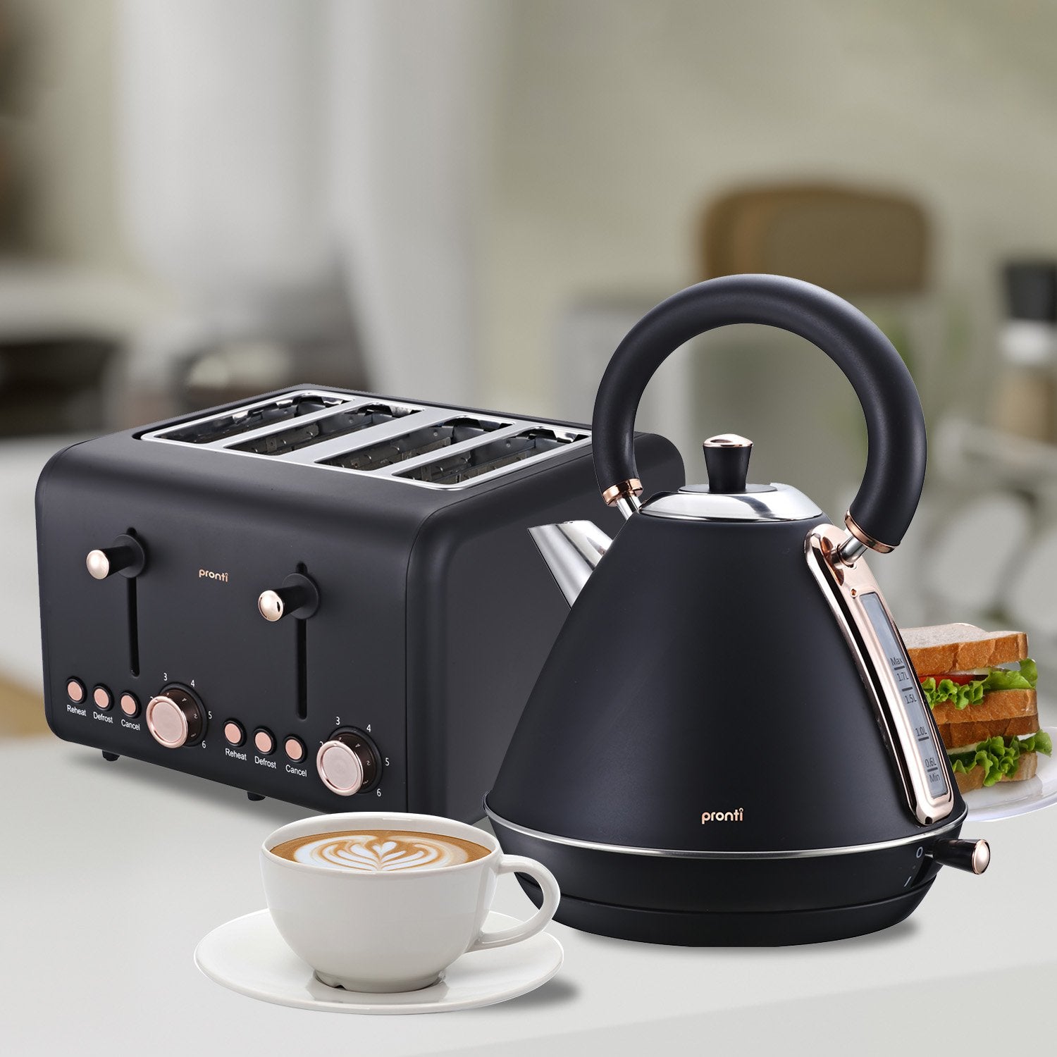 Pronti 4 Slice Toaster Rose Trim Collection - Black 5