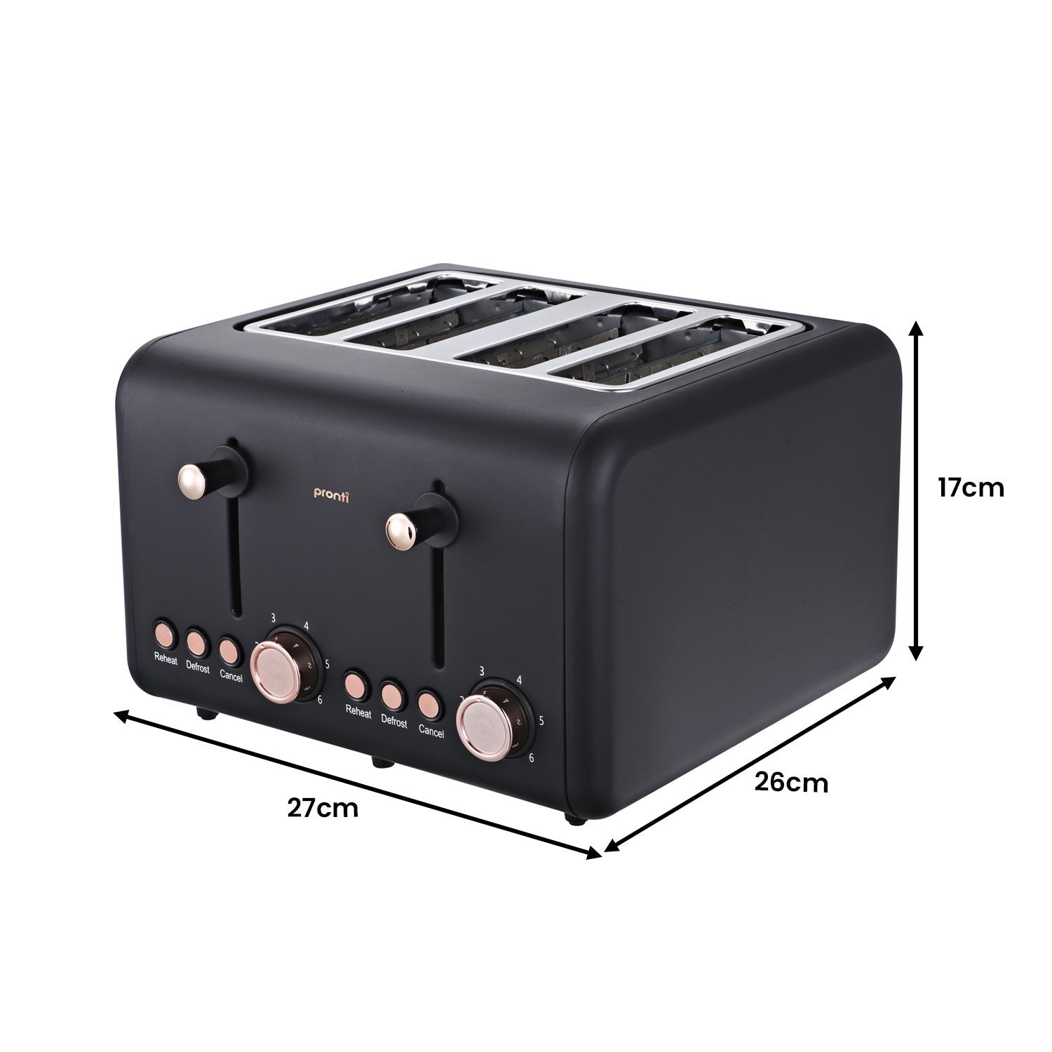 Pronti 4 Slice Toaster Rose Trim Collection - Black 7