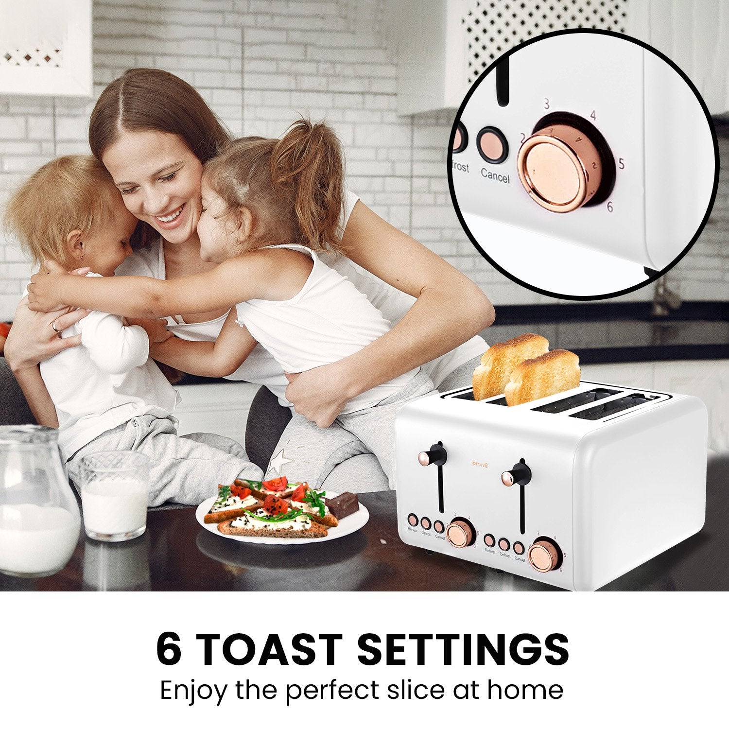 Pronti 4 Slice Toaster Rose Trim Collection - White 4